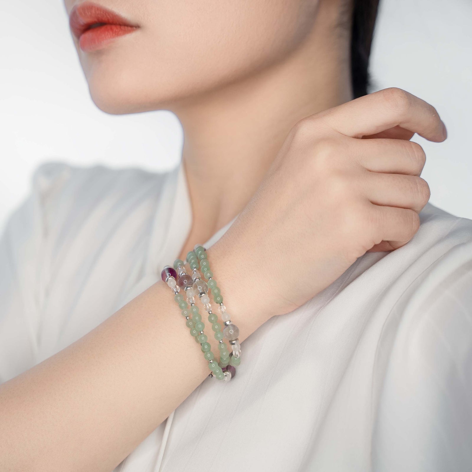 Multi-style Aventurine Lariat Necklace Set with Moonstone Tassels