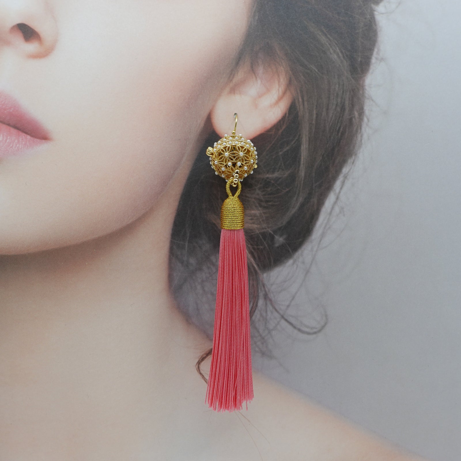 Herbal Locket Silk Tassel Earrings - Pink - Yun Boutique