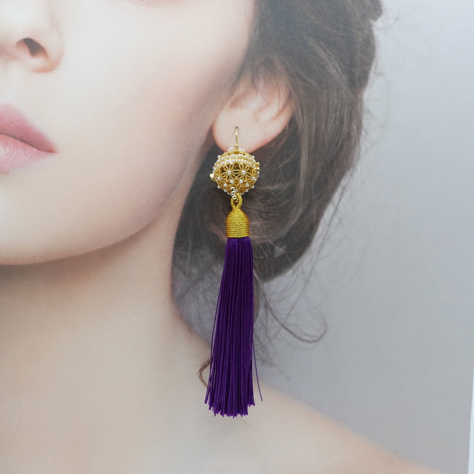 Herbal Locket Silk Tassel Earrings - Deep Purple - Yun Boutique