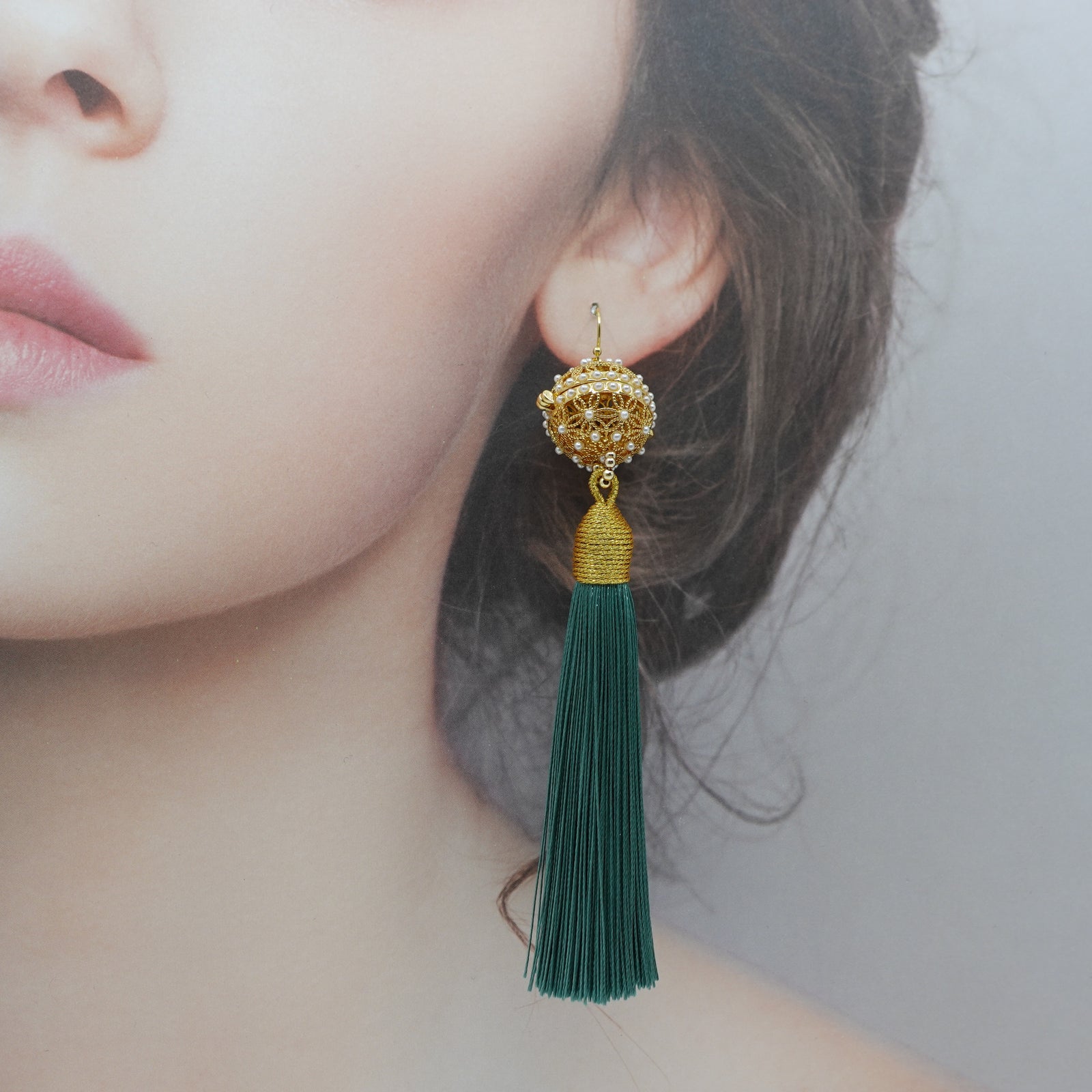 Herbal Locket Silk Tassel Earrings - Jade Green - Yun Boutique