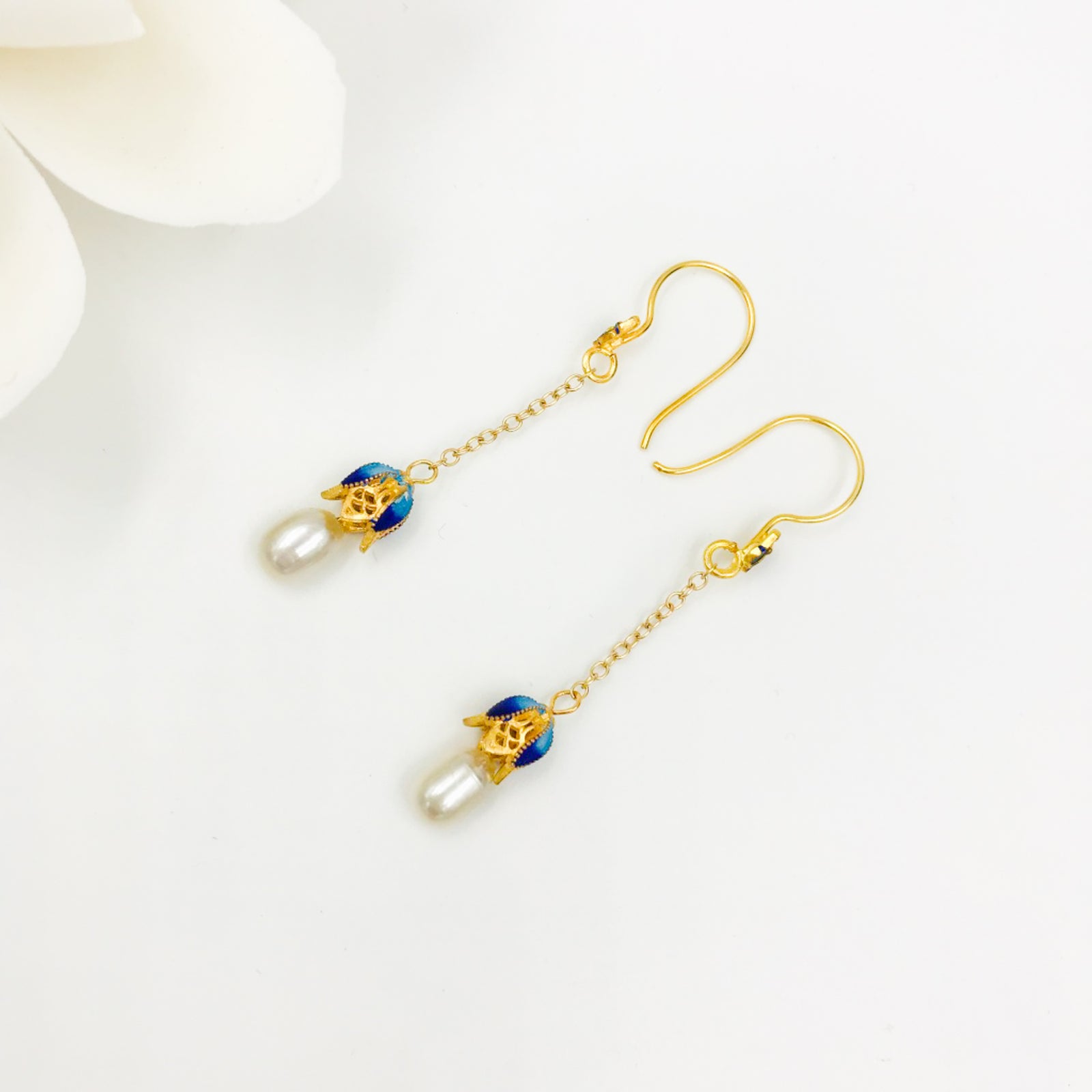 Butterfly and Flower Enamel Pearl Earrings - Yun Boutique