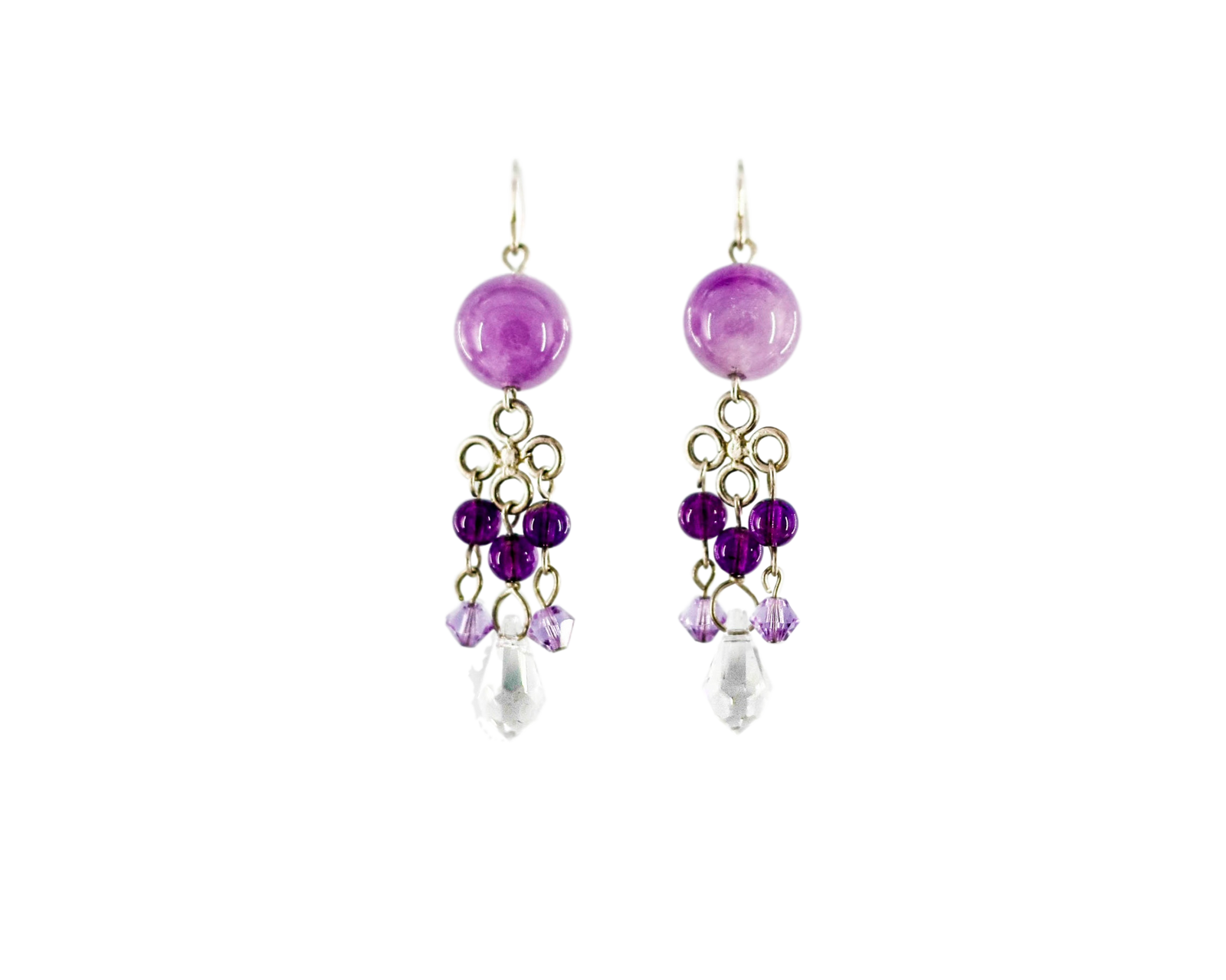 Silver Amethyst Swarovski Dangle Earrings - Yun Boutique