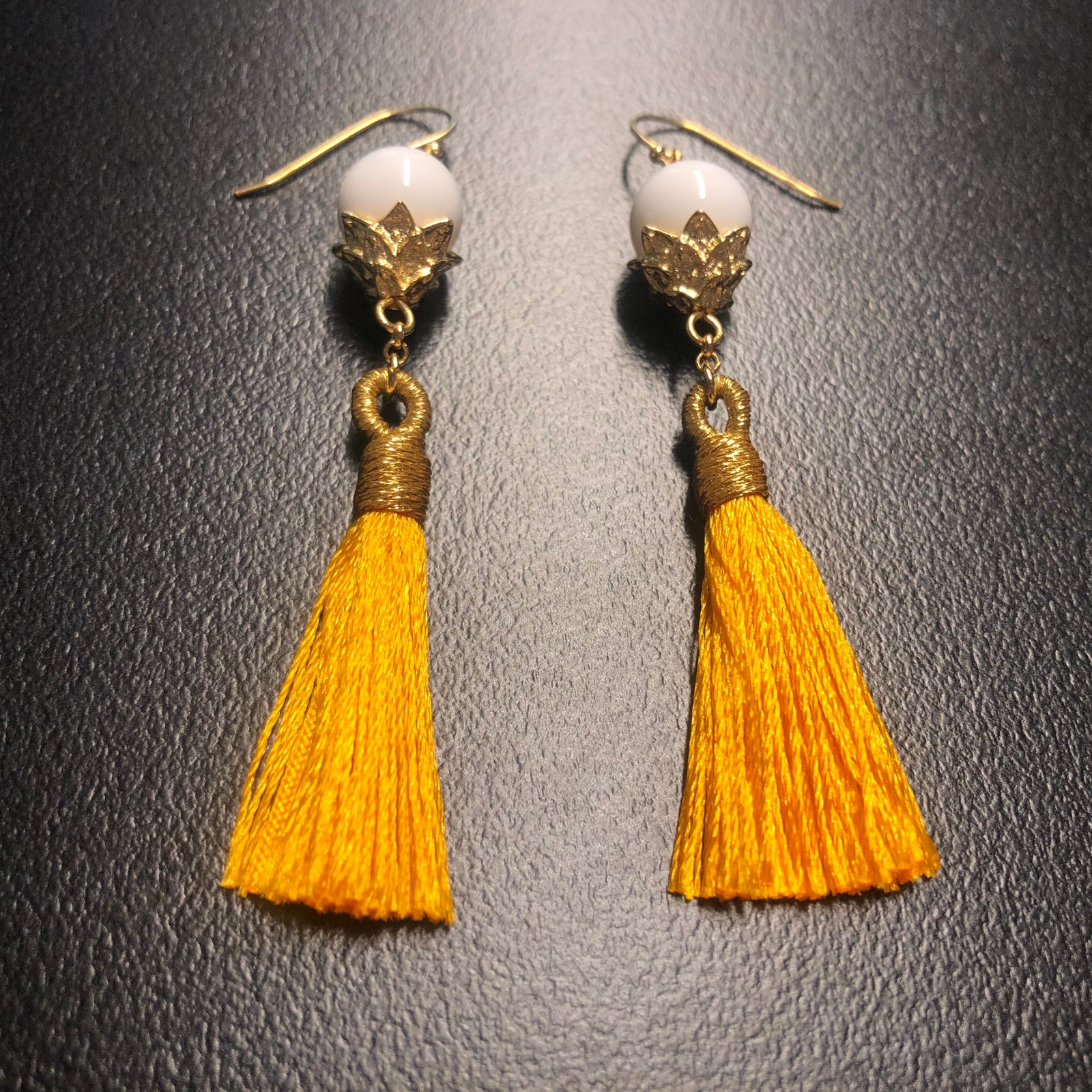 Little Lotus Silk Tassel Earrings - Yellow - Yun Boutique