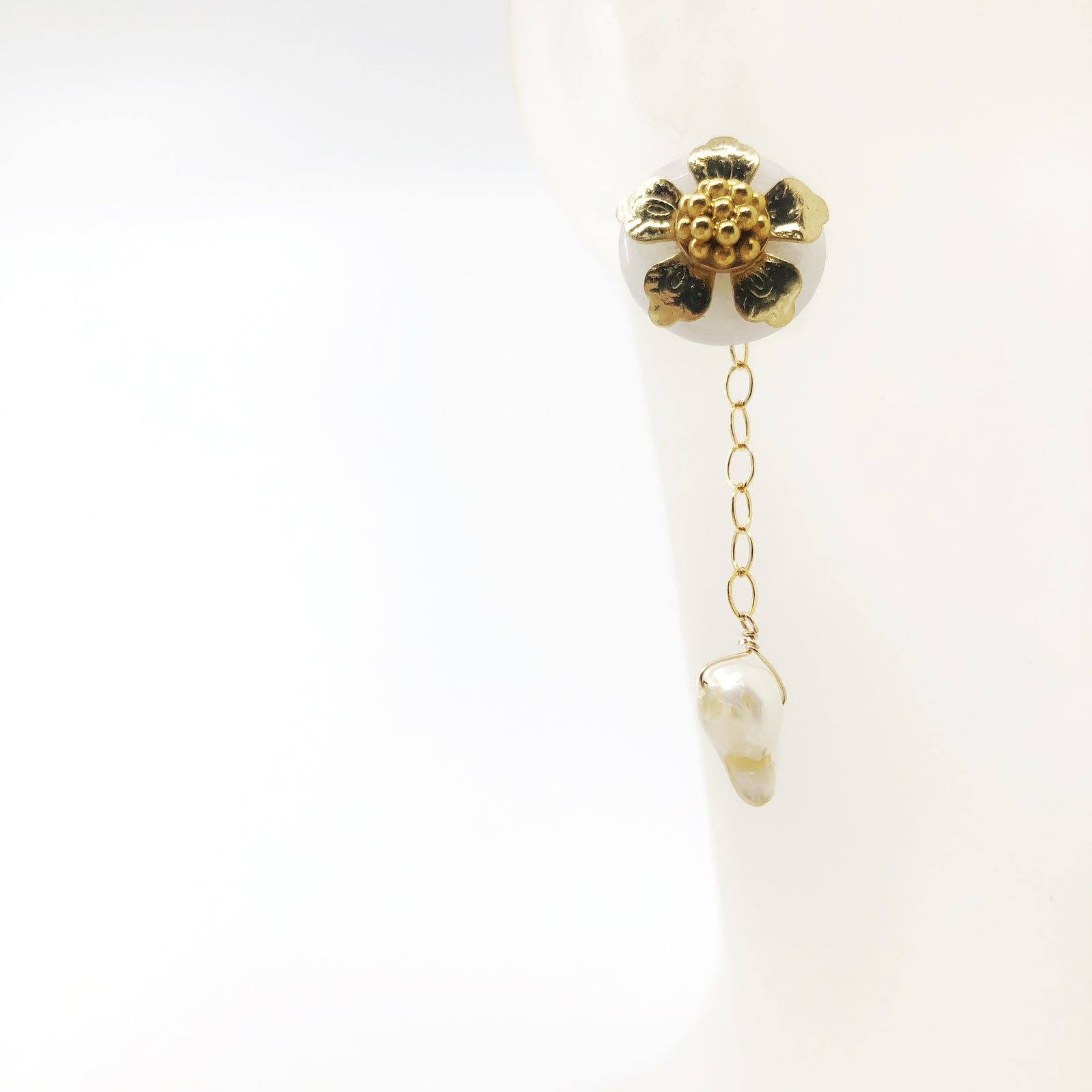 Chinese Vintage Style White Jade Studs