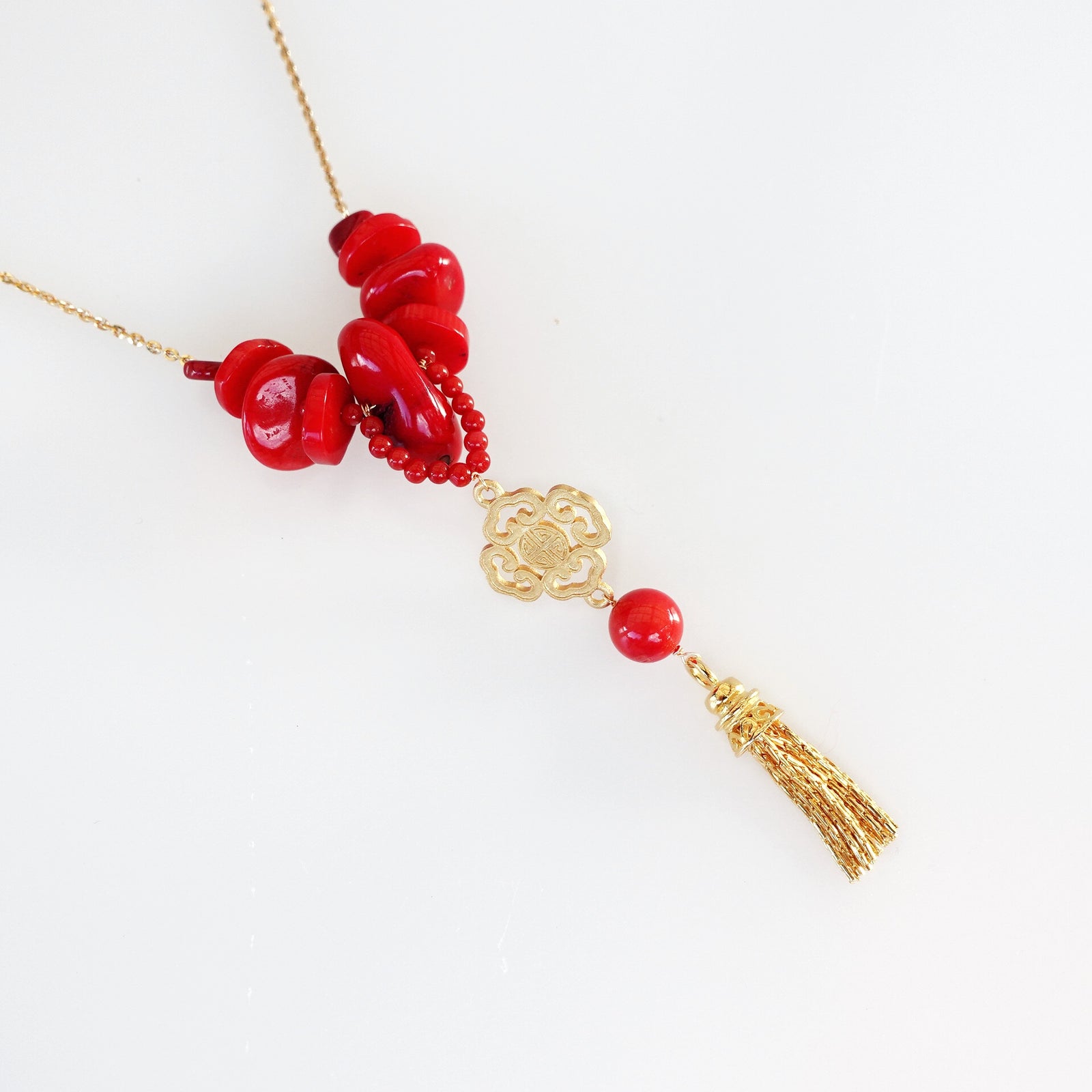 Gold Red Coral Tassel Necklace - Yun Boutique