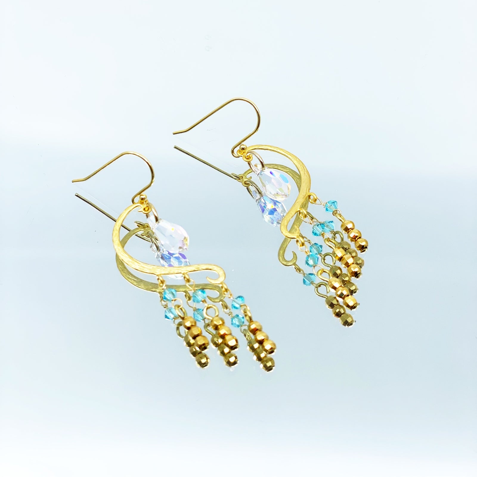Heavenly Elegance Gold Blue Earrings - Yun Boutique