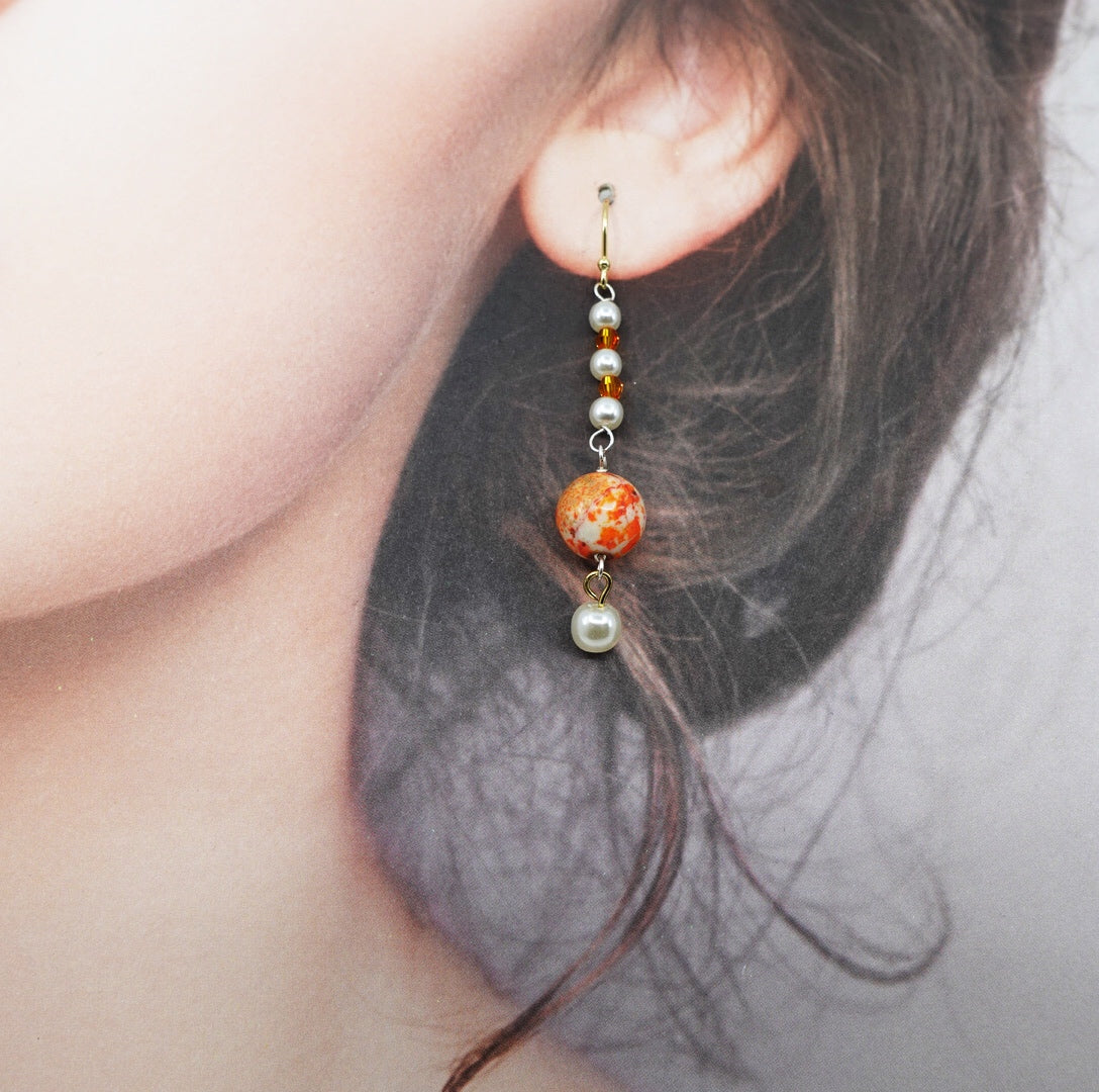 Orange Gemstone and Pearl Necklace and Earrings Set - Yun Boutique