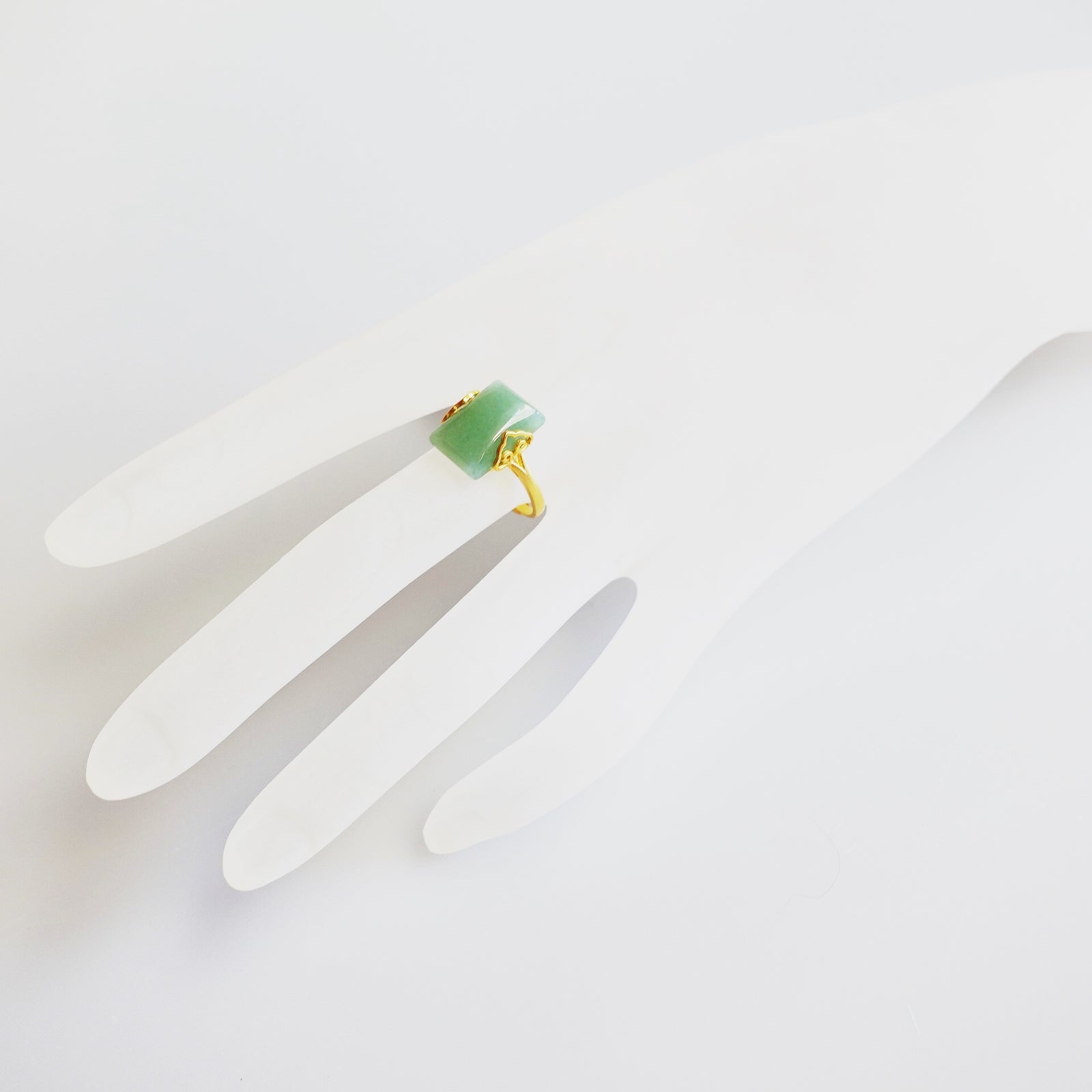 Gold Rectangle Green Aventurine Ring - Yun Boutique