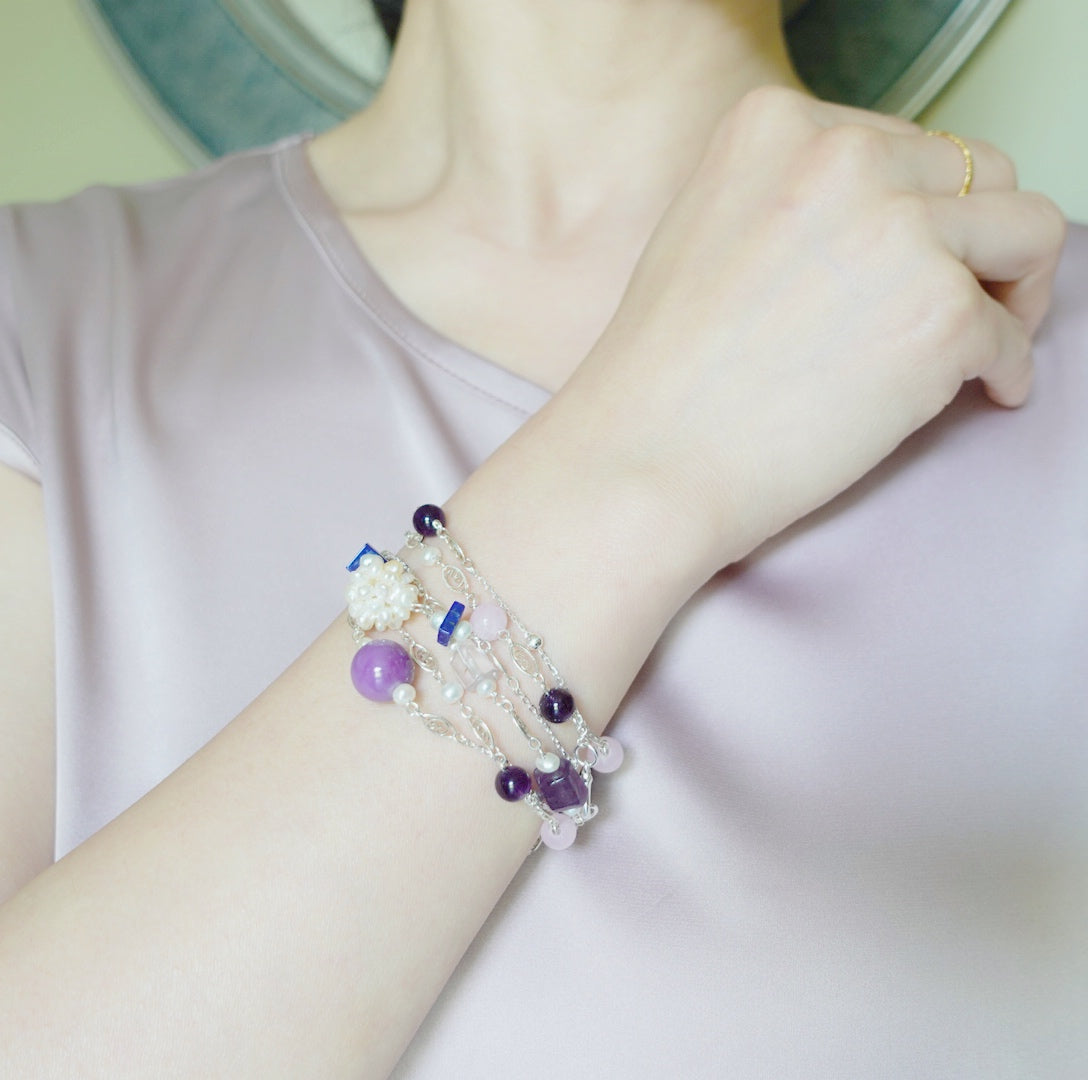 Yun Boutique Purple Gemstone Necklace and Earring Set