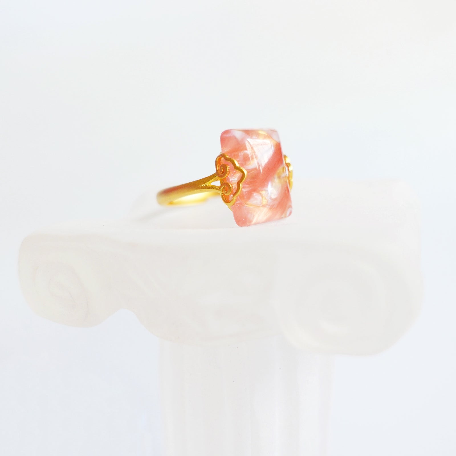 Gold Rectangle Cherry Quartz Ring - Yun Boutique