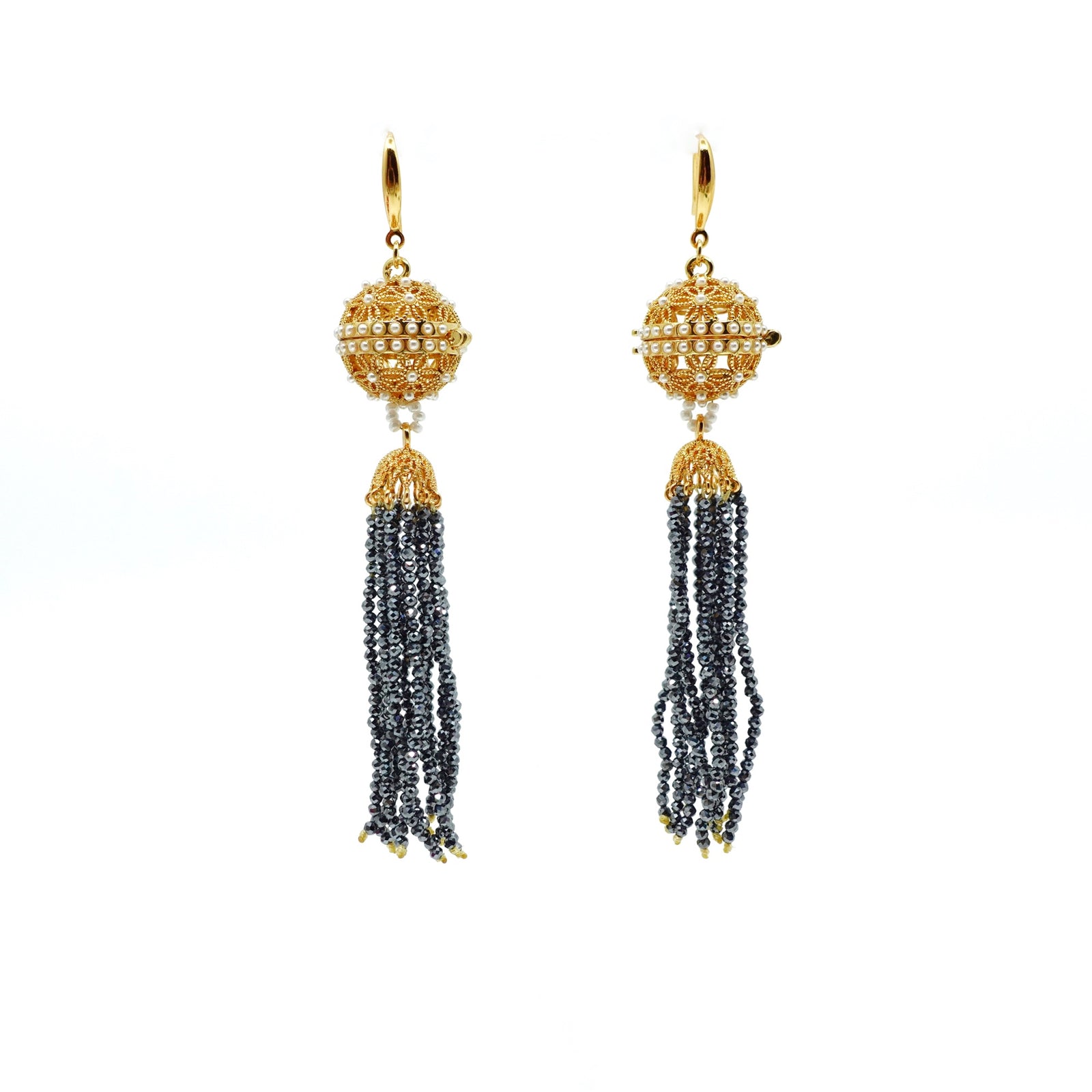 Herbal Locket Crystal Tassel Earrings - Terahertz Stone - Yun Boutique