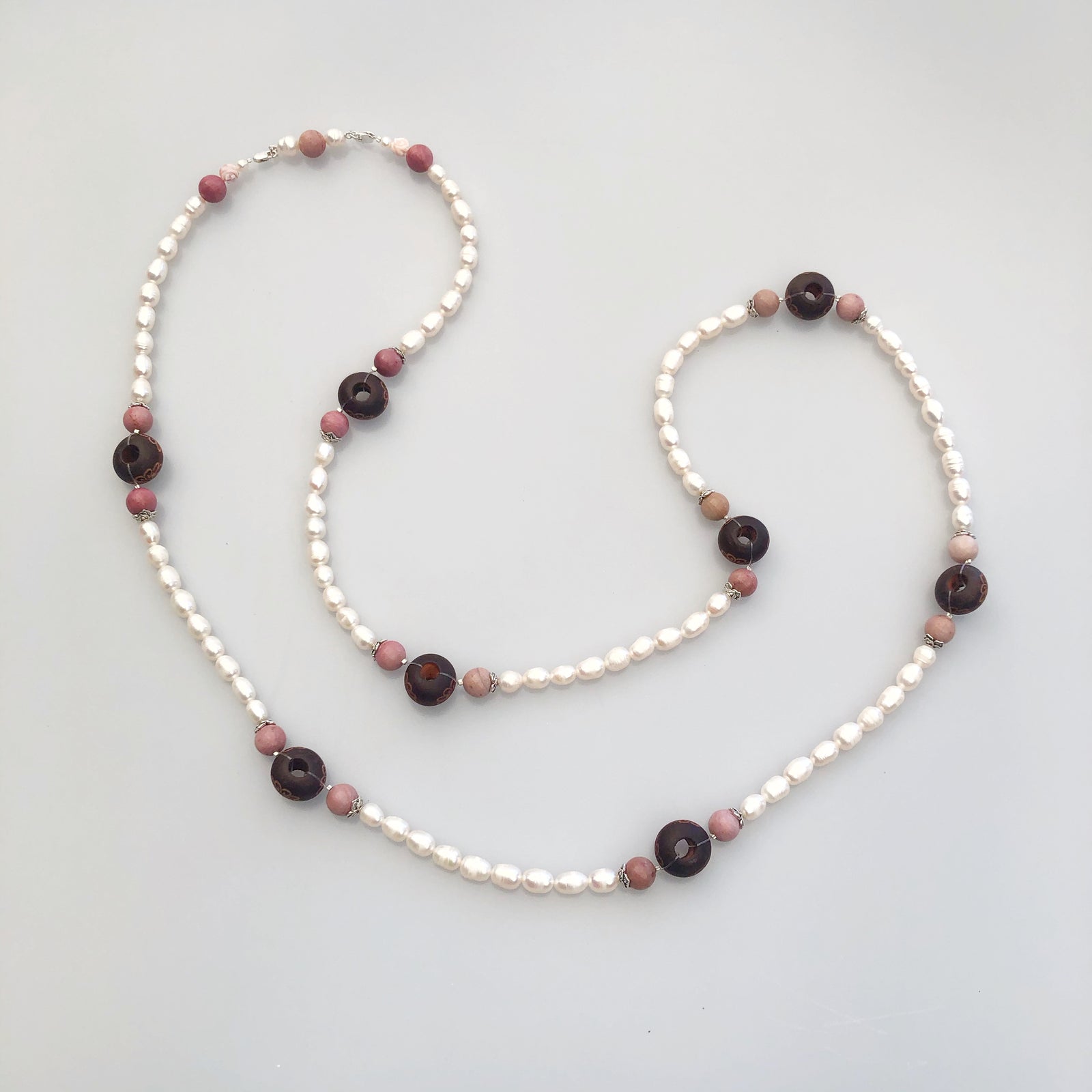 Return to Origin Beaded Wood and Pearl Necklace