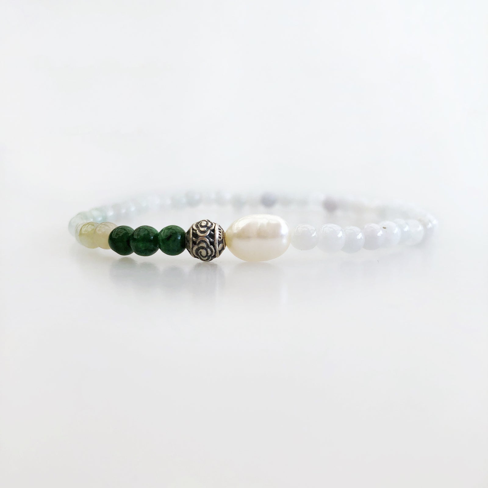 Auspicious Beaded Jadeite Bracelet Silver - Yun Boutique