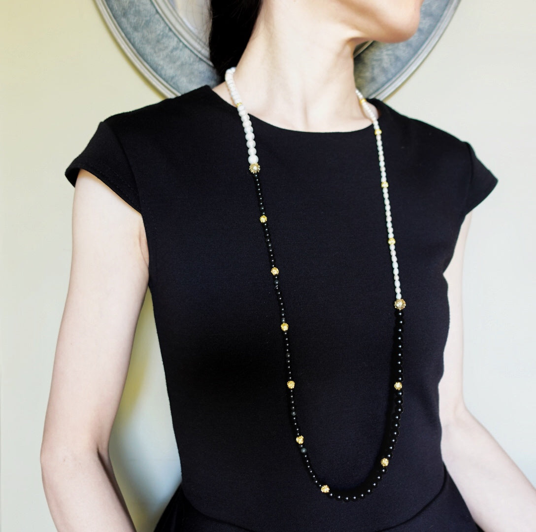 Return to Origin Pearl and Obsidian Opera Necklace - Yun Boutique