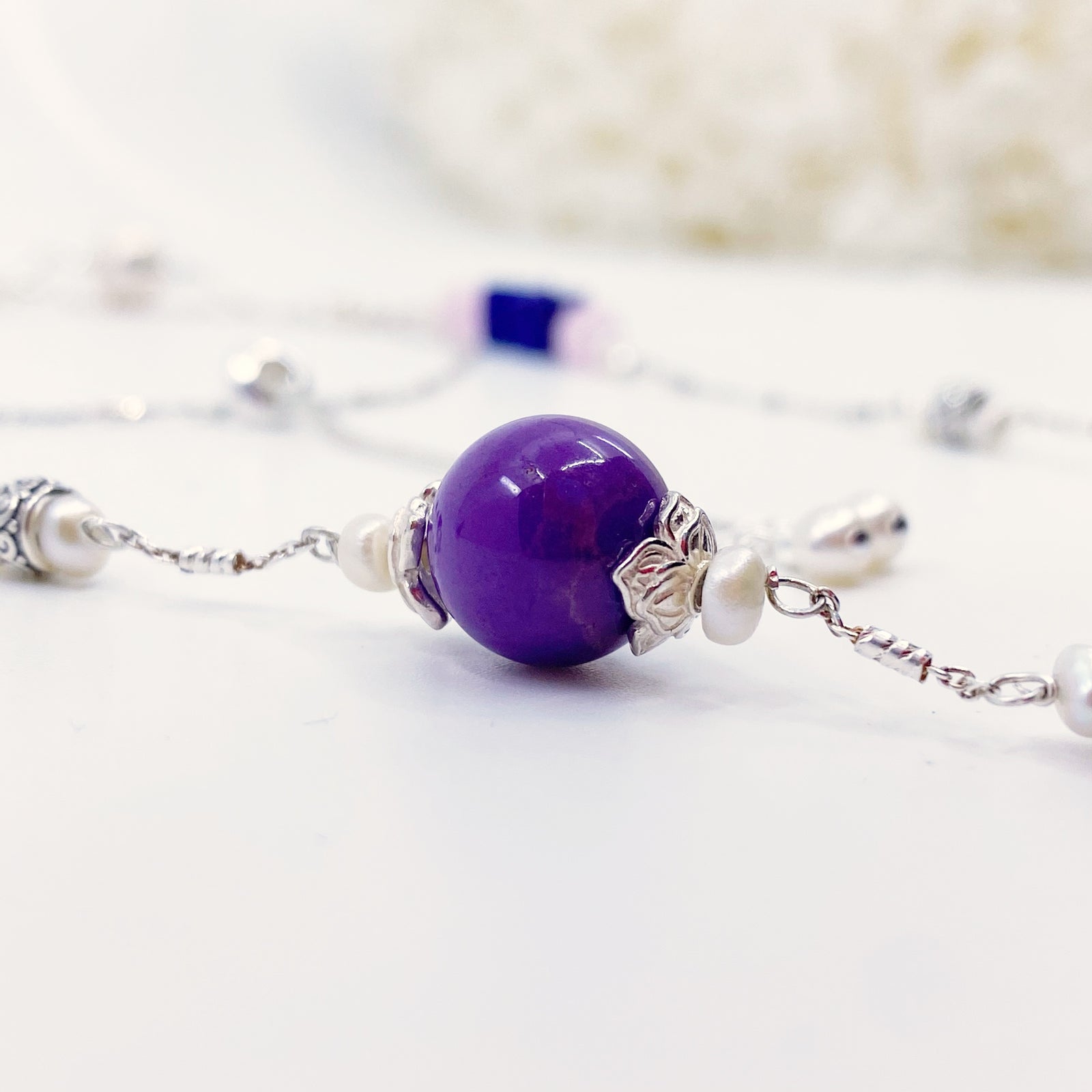 Yun Boutique The Nine Purple Gemstone and Flower Necklace