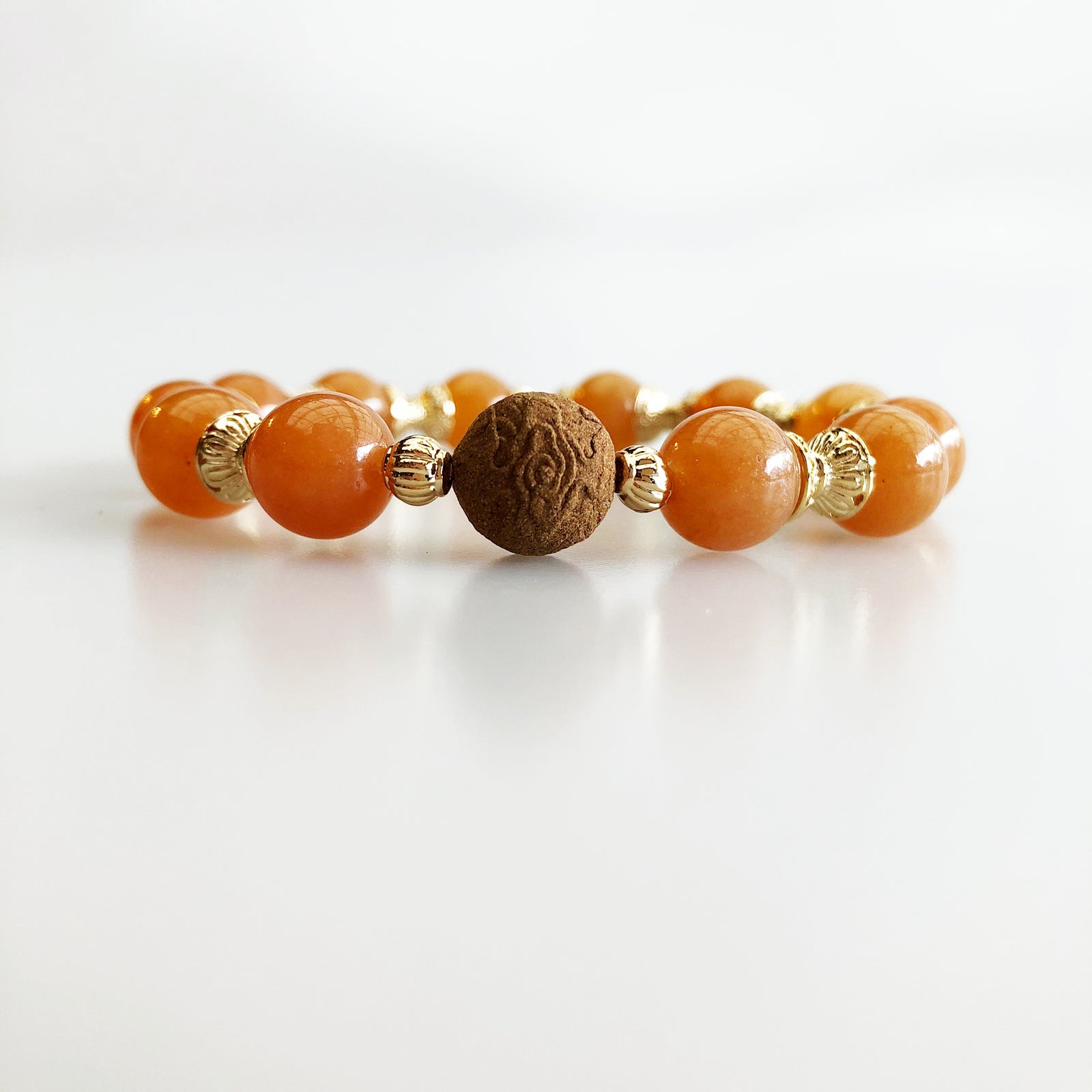 Vintage Style 10mm Orange Aventurine Herbal Bracelet