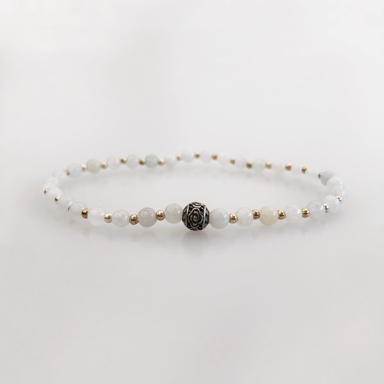 Auspicious Beaded Jadeite Bracelet Silver - Yun Boutique