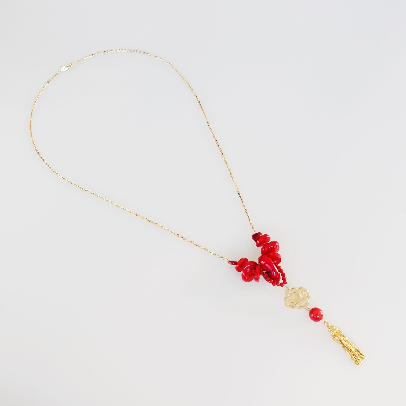 Gold Red Coral Tassel Necklace - Yun Boutique