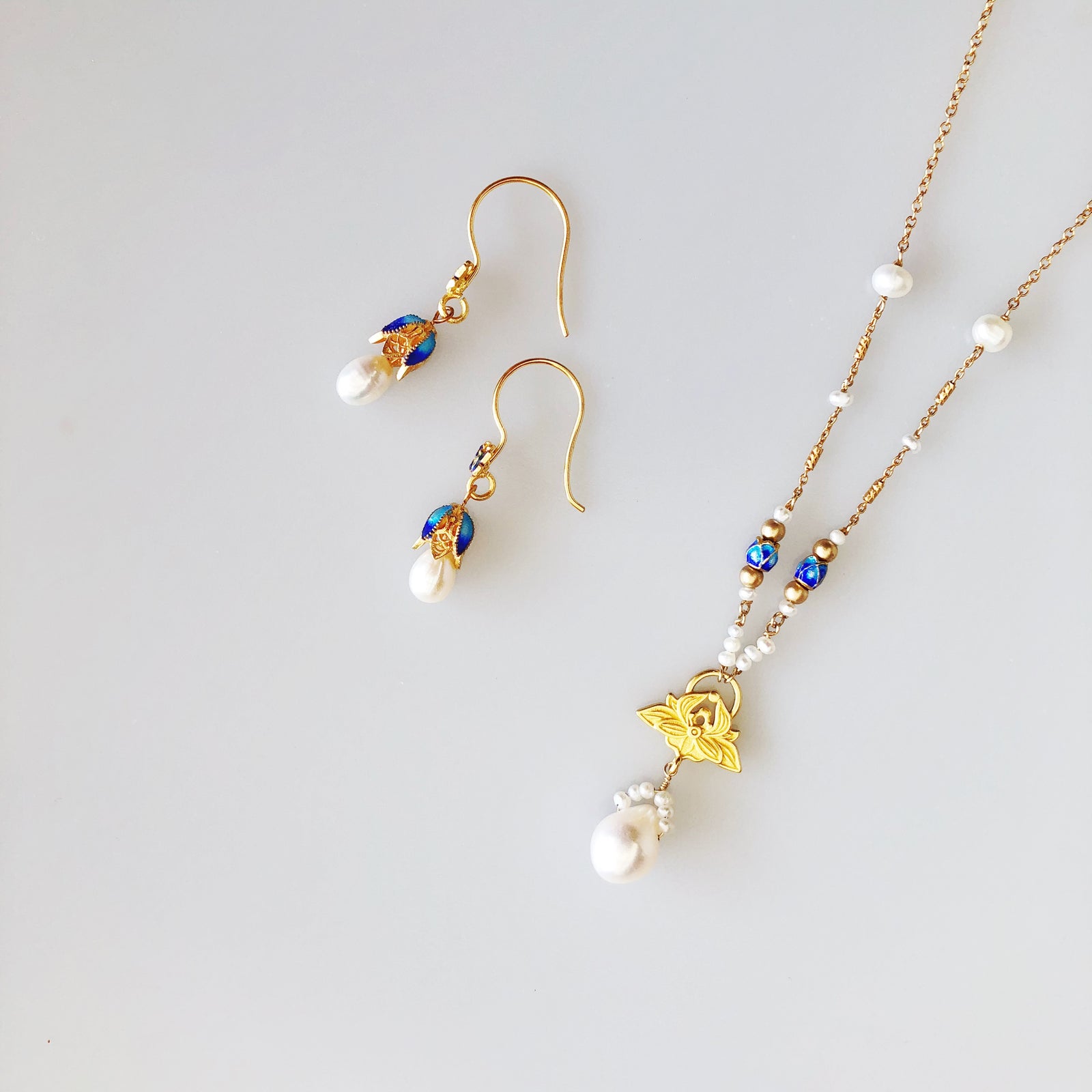Butterfly and Flower Enamel Pearl Earrings - Yun Boutique