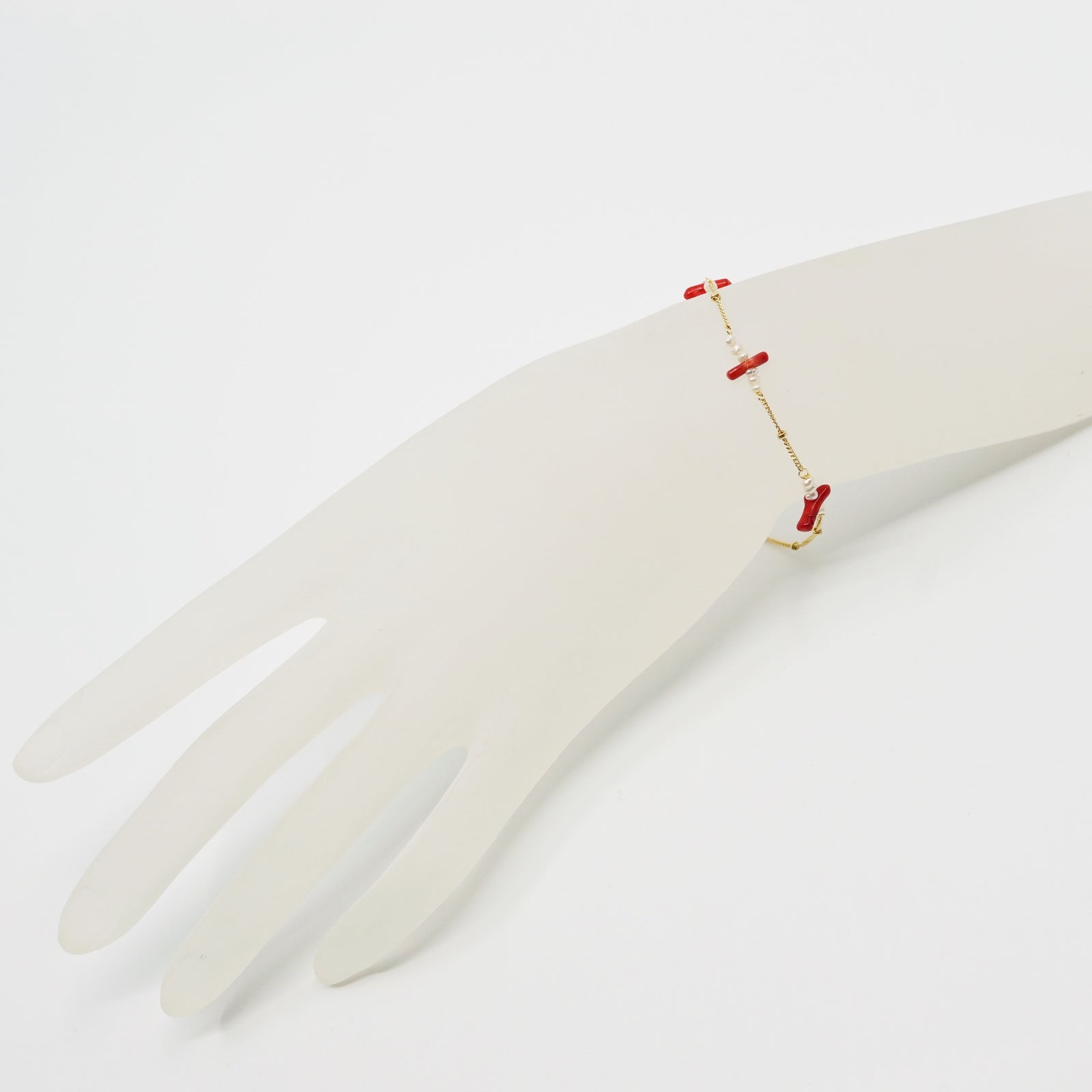 Gold Filled Red Coral Branch and Pearl Bracelet - Yun Boutique