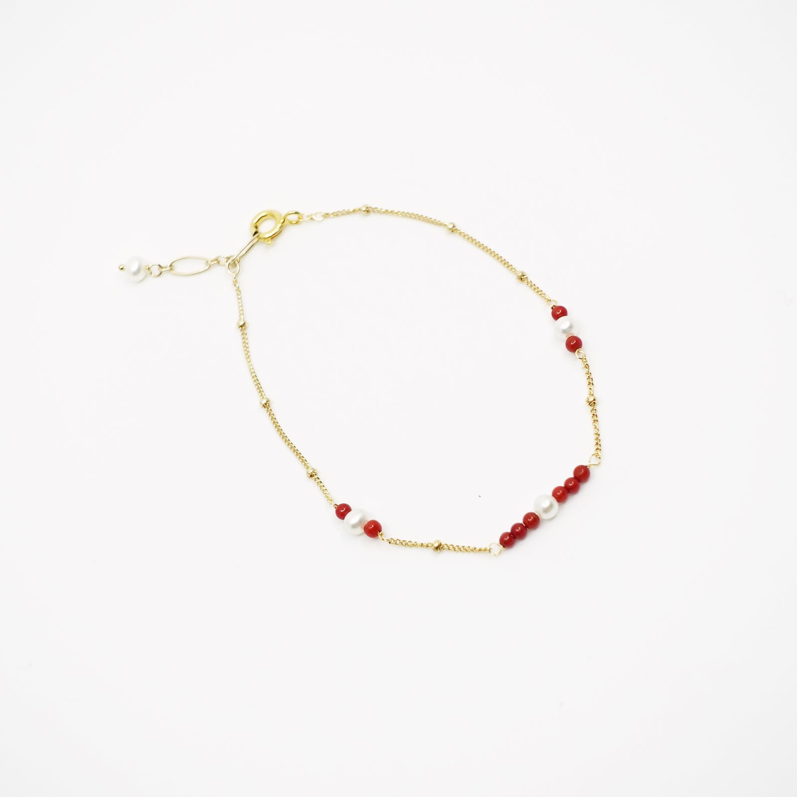 Gold Filled Red Coral and Seed Pearl Bracelet - Yun Boutique