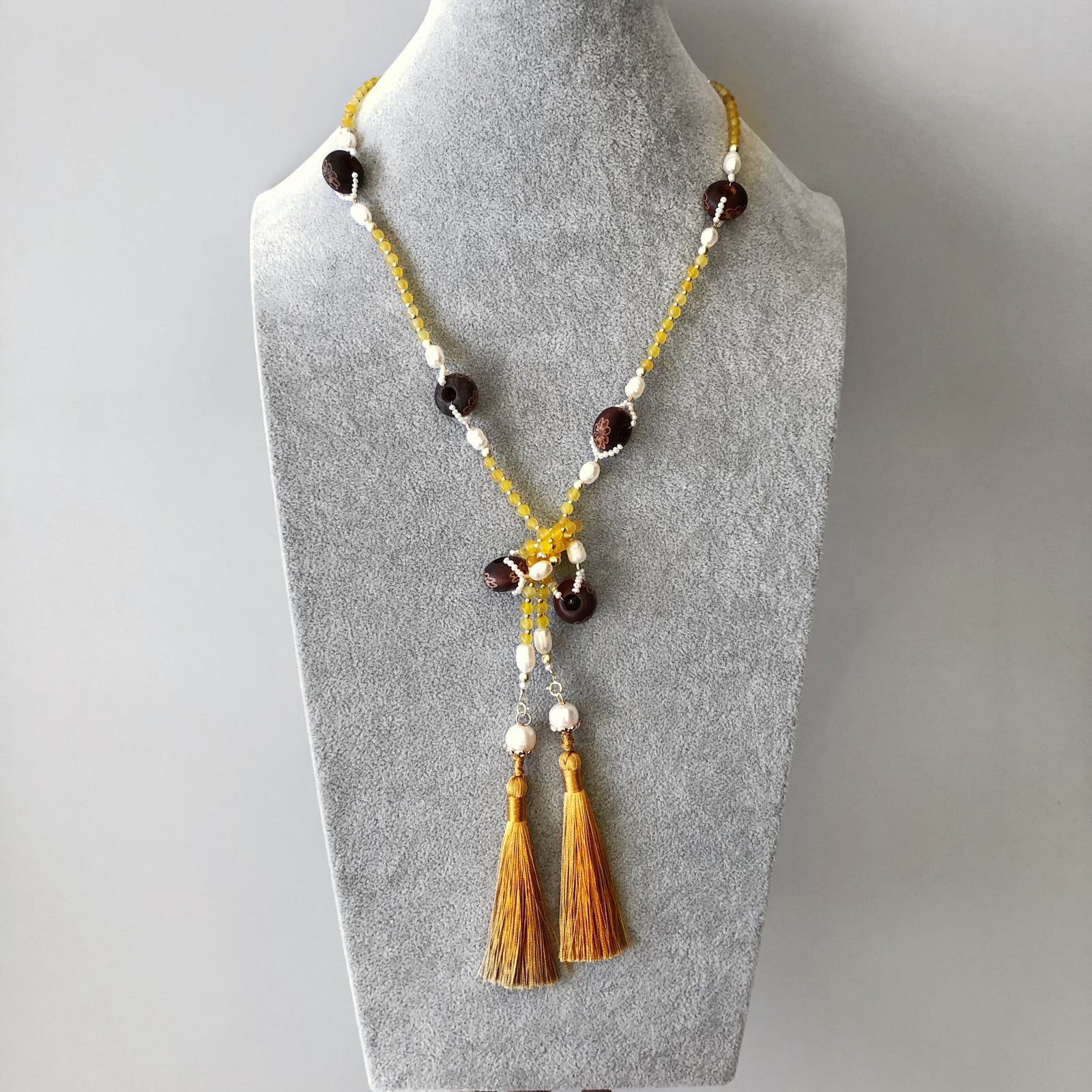 Return to Origin Jade and Wood Lariat Necklace Set - Yun Boutique