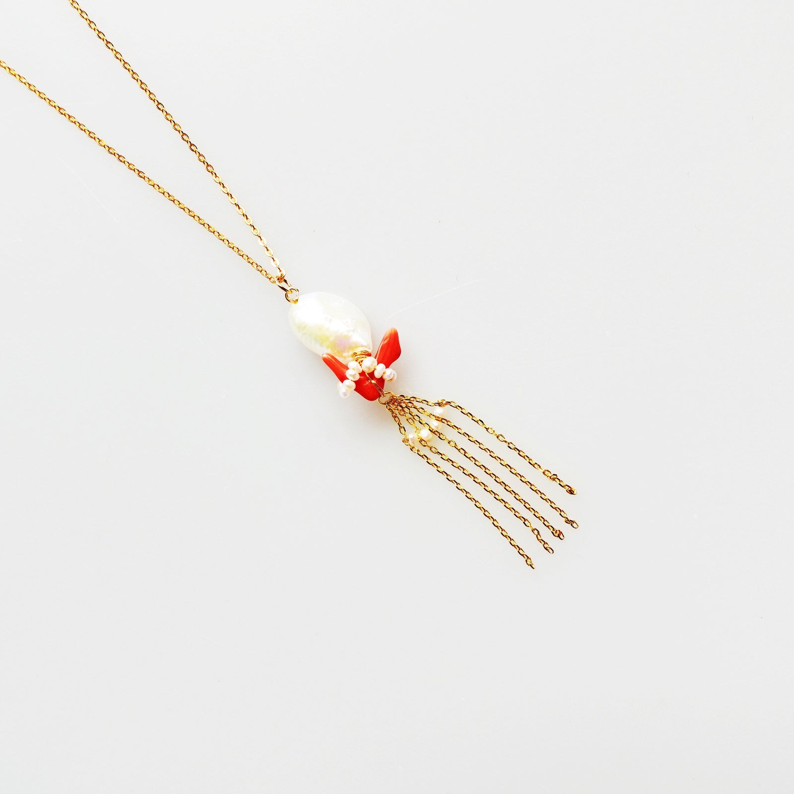 Dragon Princess Red Coral and Pearl Tassel Necklace - Yun Boutique