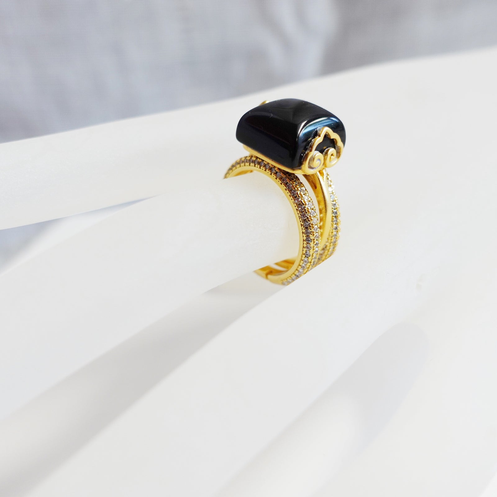 Gold Zircon Stack Ring in Sterling Silver. Asian Boutique Jewelry from New York. Stack ring, stackable ring, gold ring, zircon ring, sterling silver ring, statement ring, gold ring for women, cocktail ring, boutique ring, sterling silver rings for women, gold stacking rings.