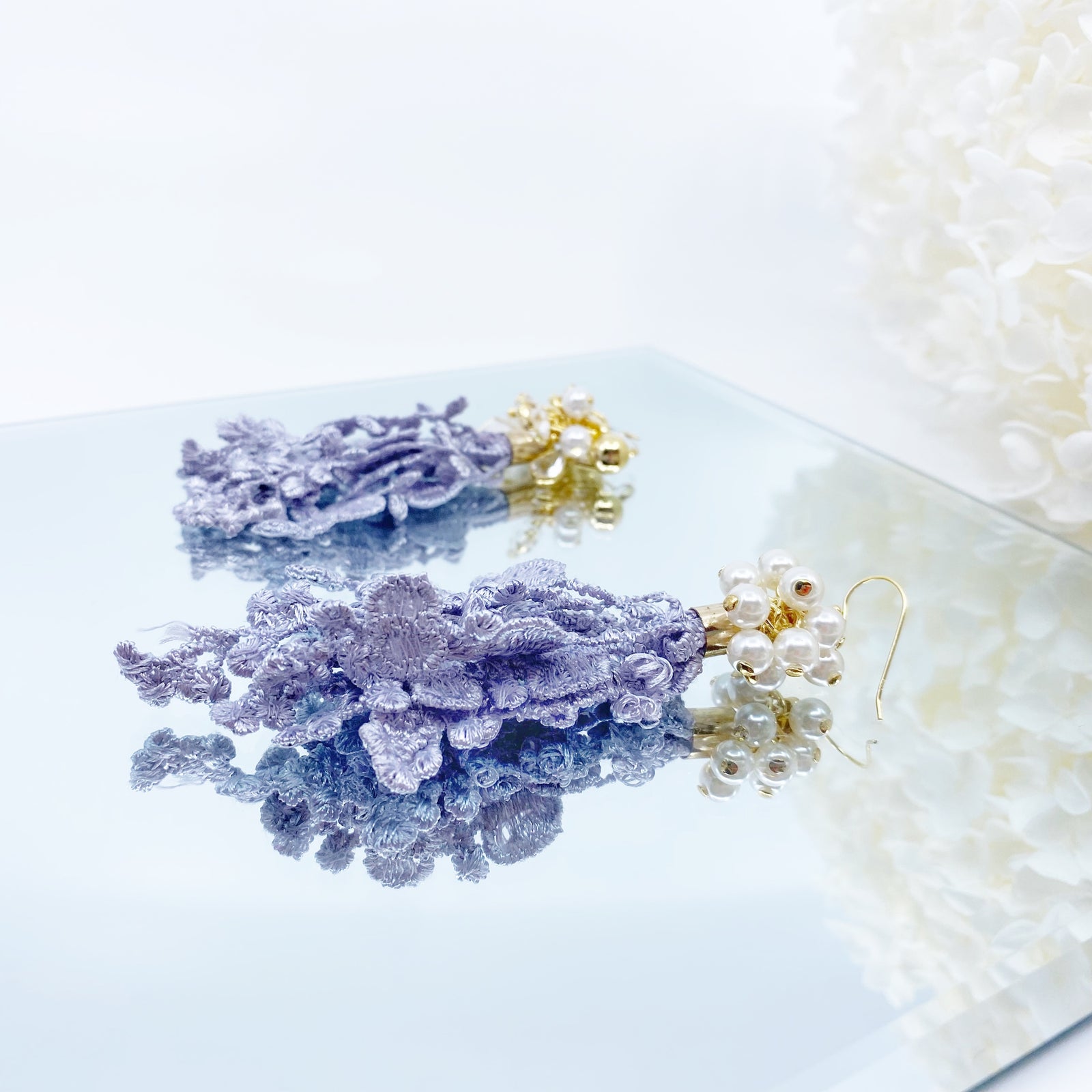 Asymmetrical Indigo Lace Earrings - Yun Boutique