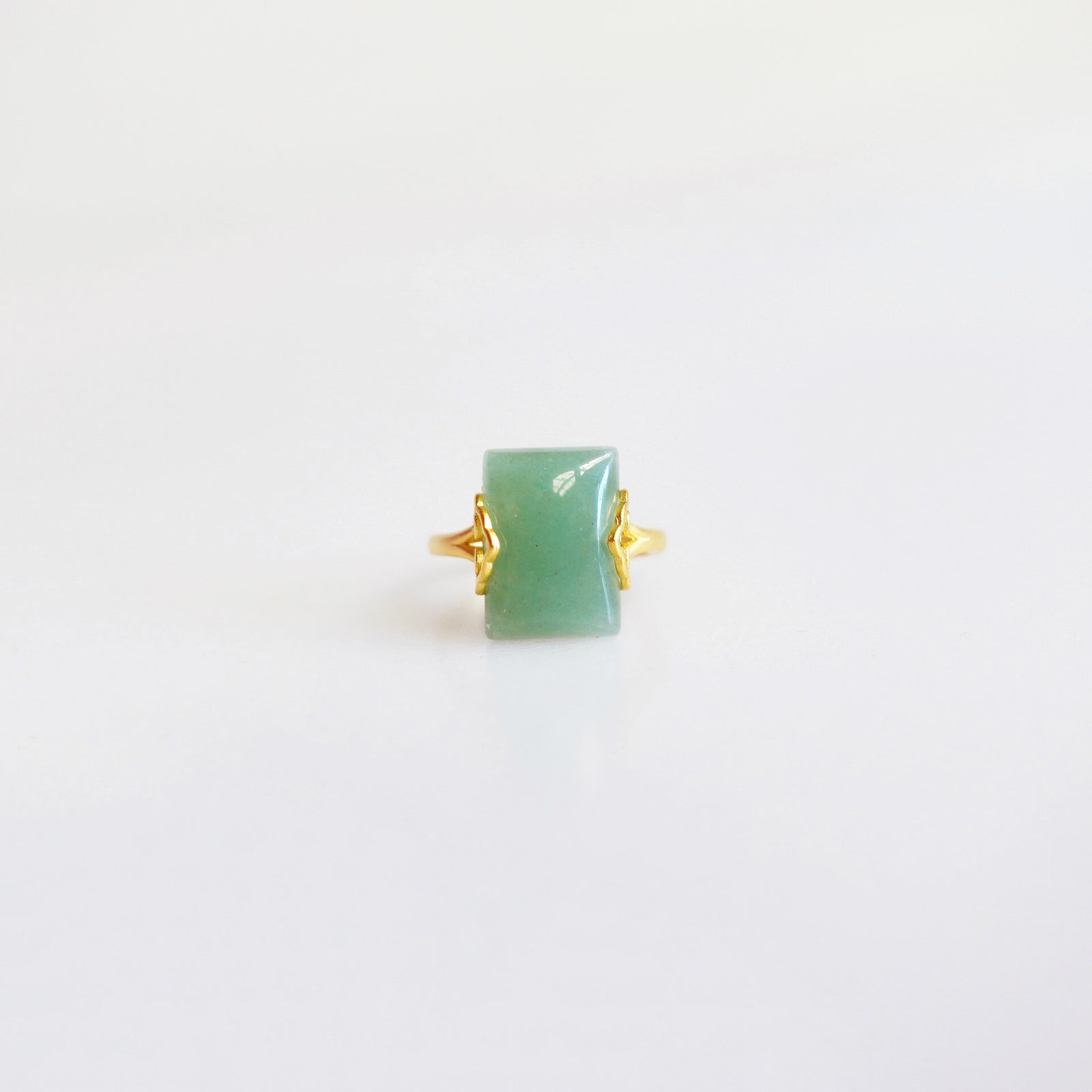 Gold Rectangle Green Aventurine Ring - Yun Boutique