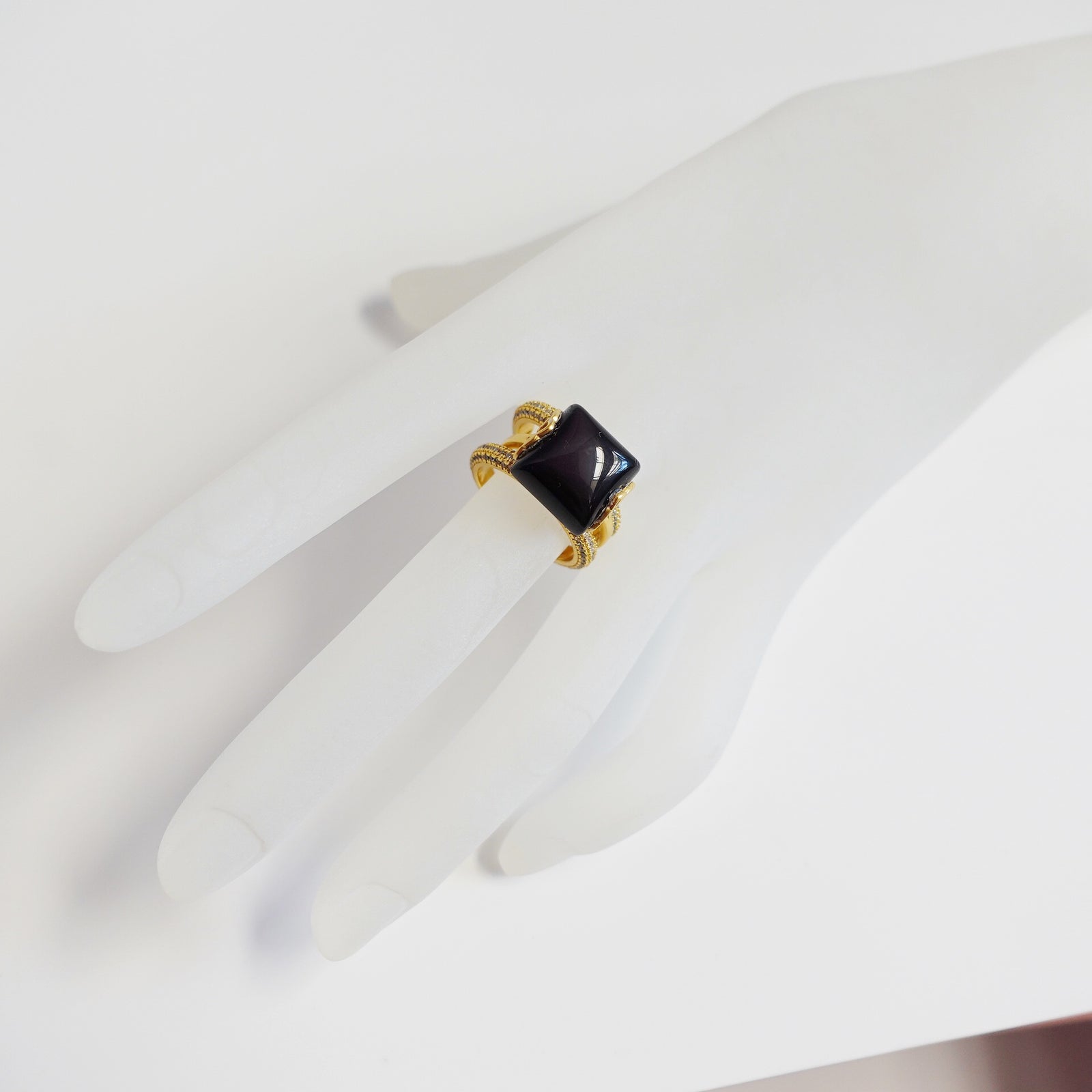 Gold Zircon Stack Ring in Sterling Silver. Asian Boutique Jewelry from New York. Stack ring, stackable ring, gold ring, zircon ring, sterling silver ring, statement ring, gold ring for women, cocktail ring, boutique ring, sterling silver rings for women, gold stacking rings.