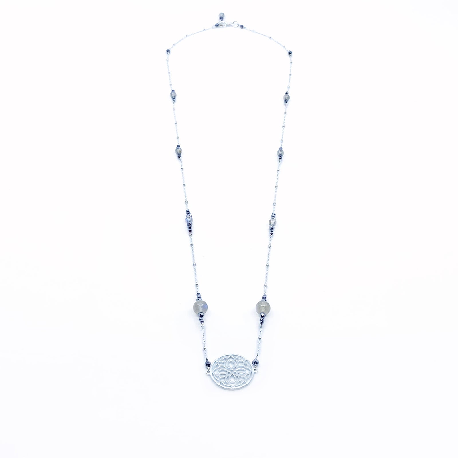 Yun Boutique The Nine Grey Gemstone Necklace in Sterling Silver