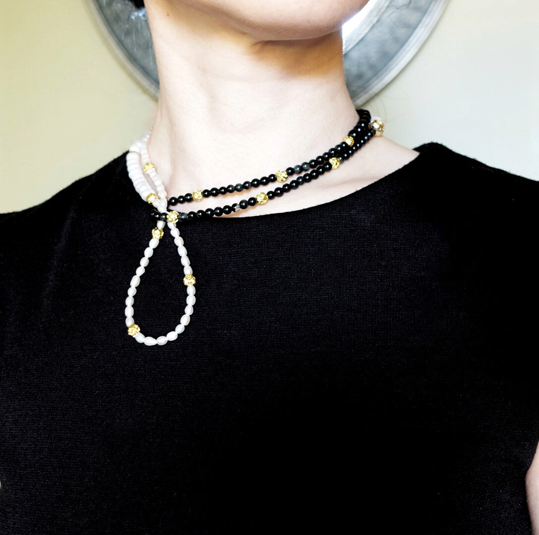 Return to Origin Pearl and Obsidian Opera Necklace - Yun Boutique