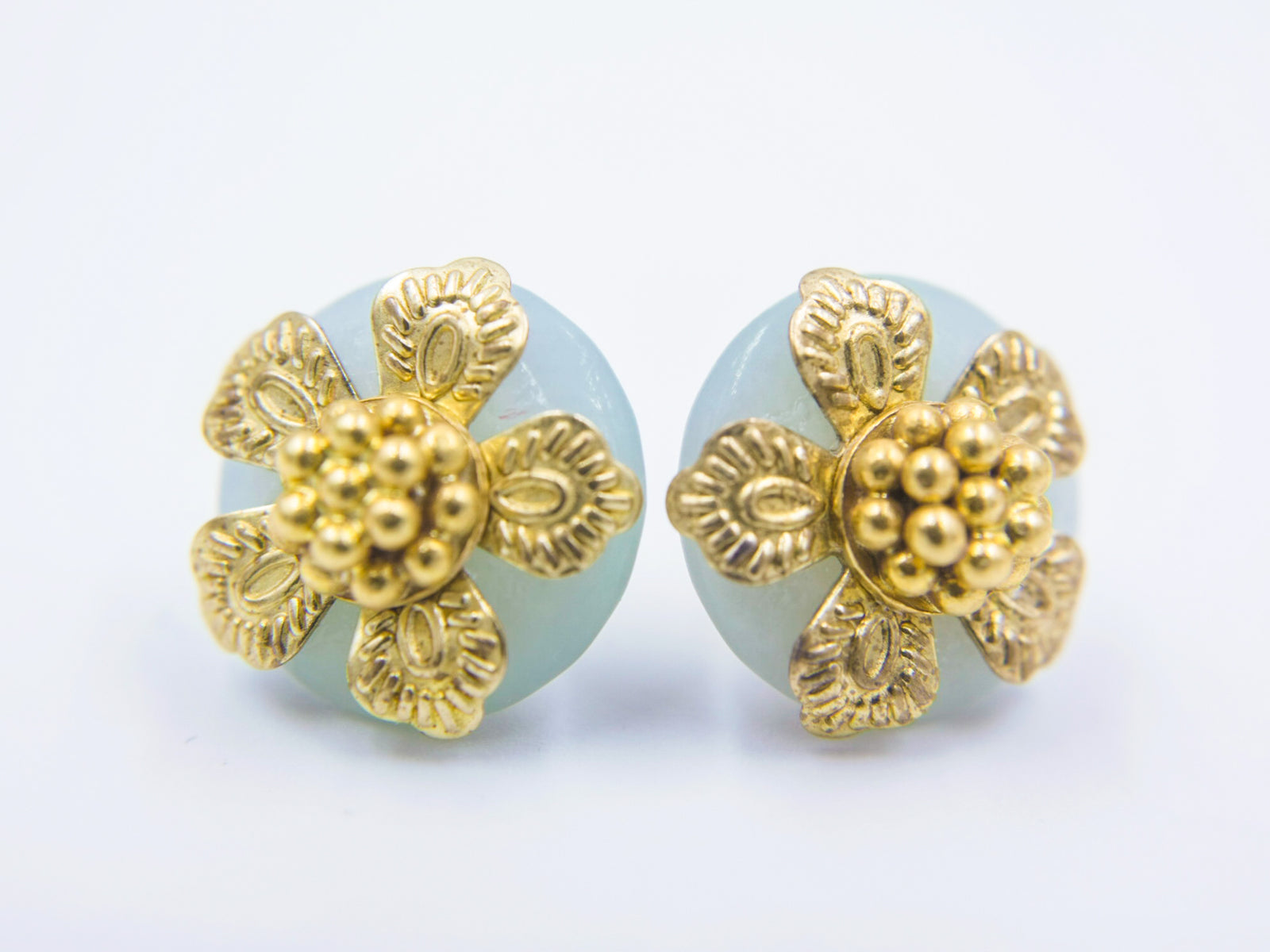 Chinese Vintage Style Mint Jade Studs