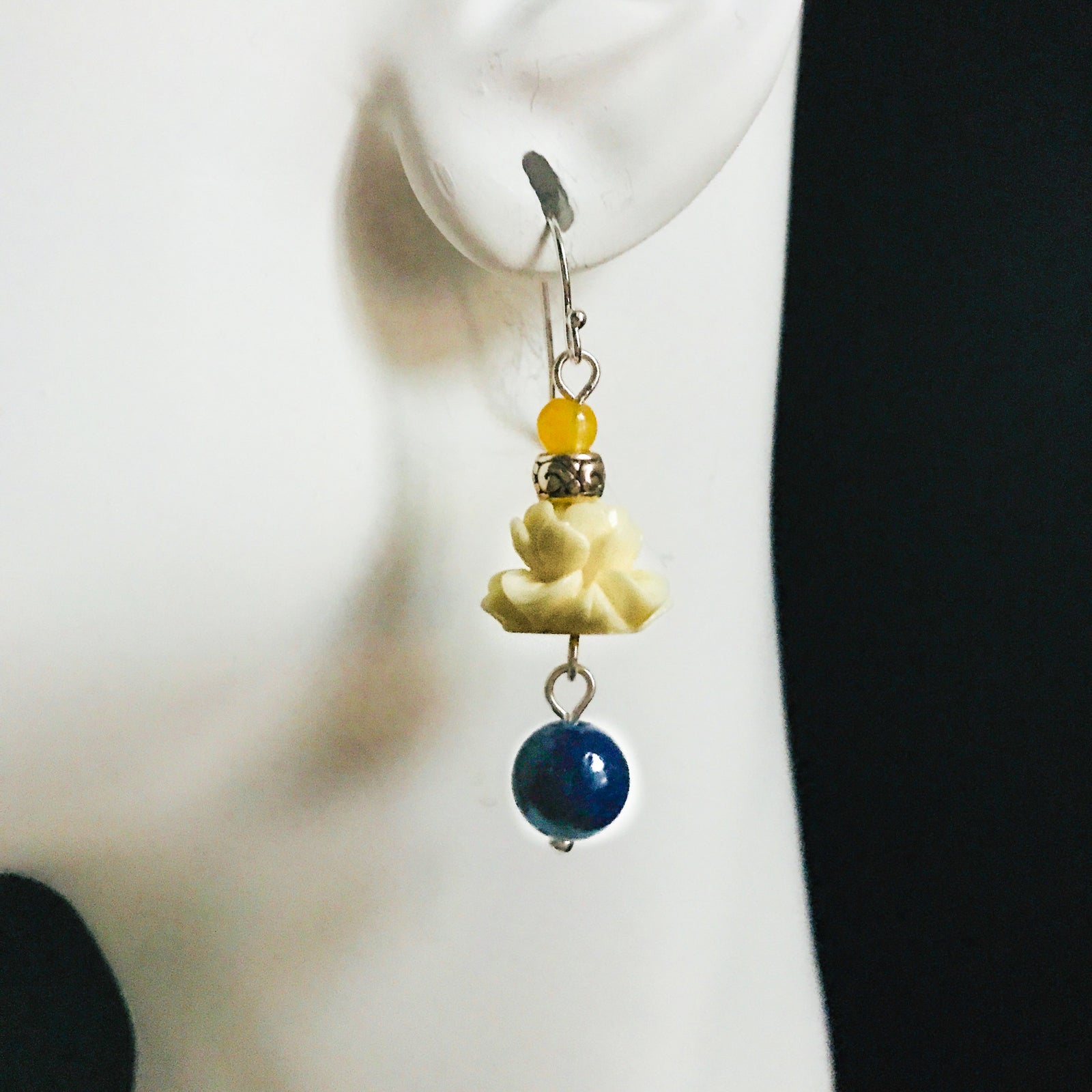 Coral Lotus Earrings with Lapis - Yun Boutique