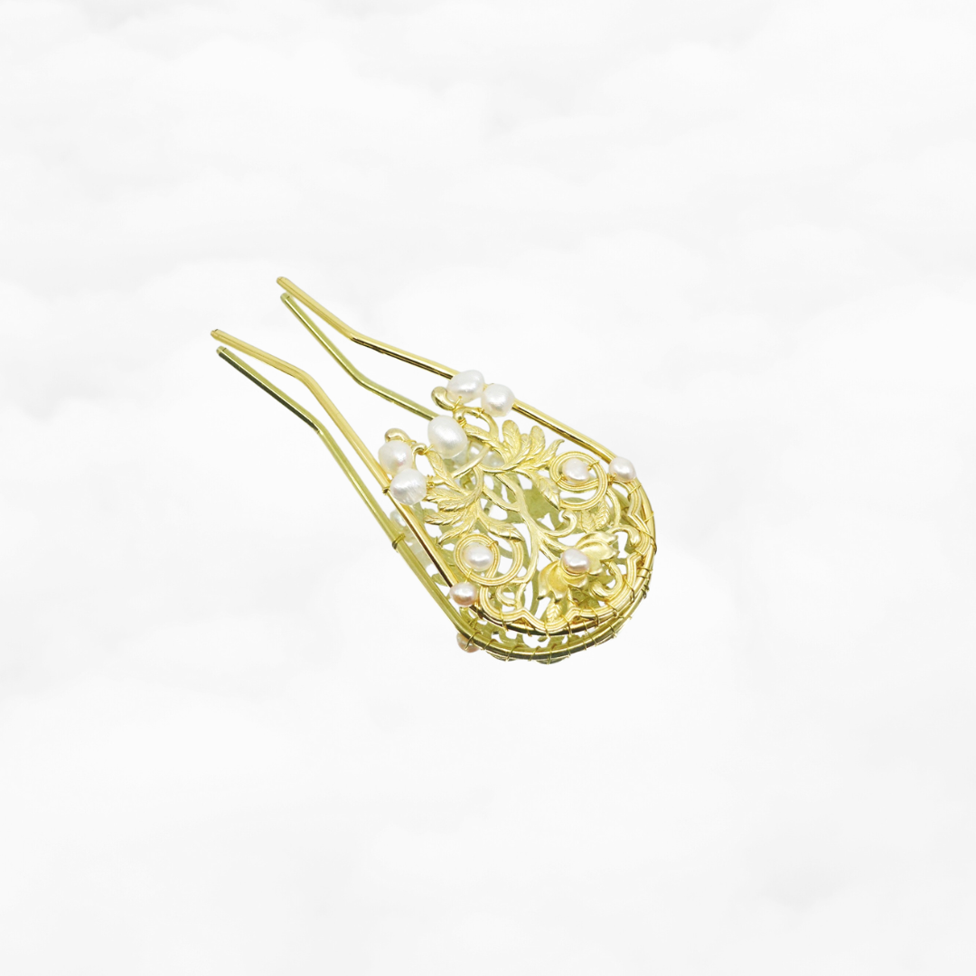 Antique Style Lotus Double Prong Hair Pin - Yun Boutique