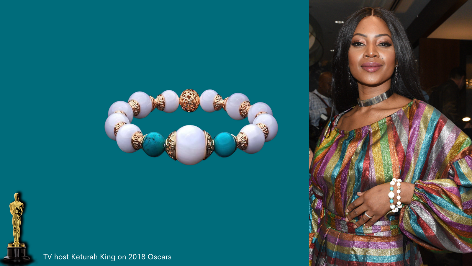 TV host Keturah King Wearing Yun Boutique Realm of Peace Bracelet in 2018 Pre-Oscars Luxury Gifting Lounge