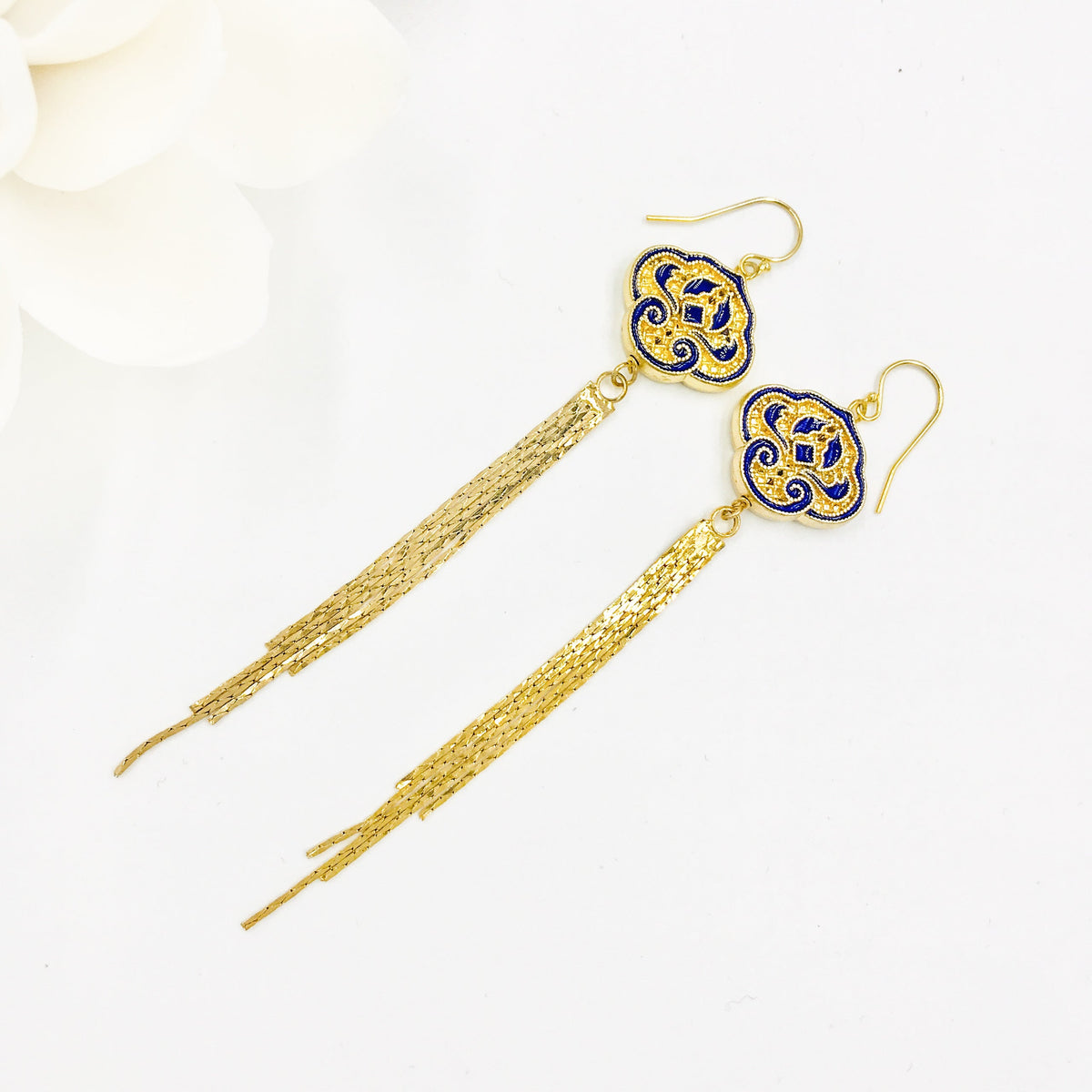 Auspicious Clouds Tassel Earrings Gold - Yun Boutique