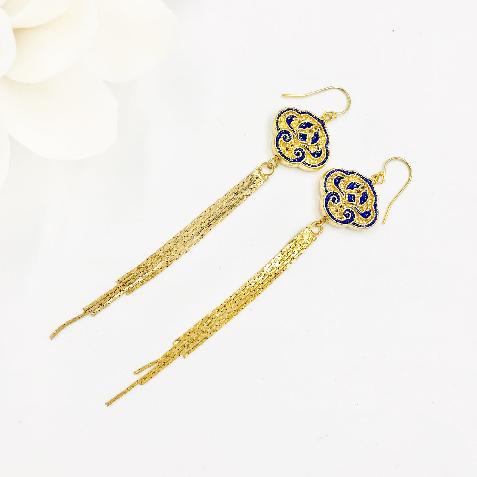 Auspicious Clouds Tassel Earrings Gold - Yun Boutique