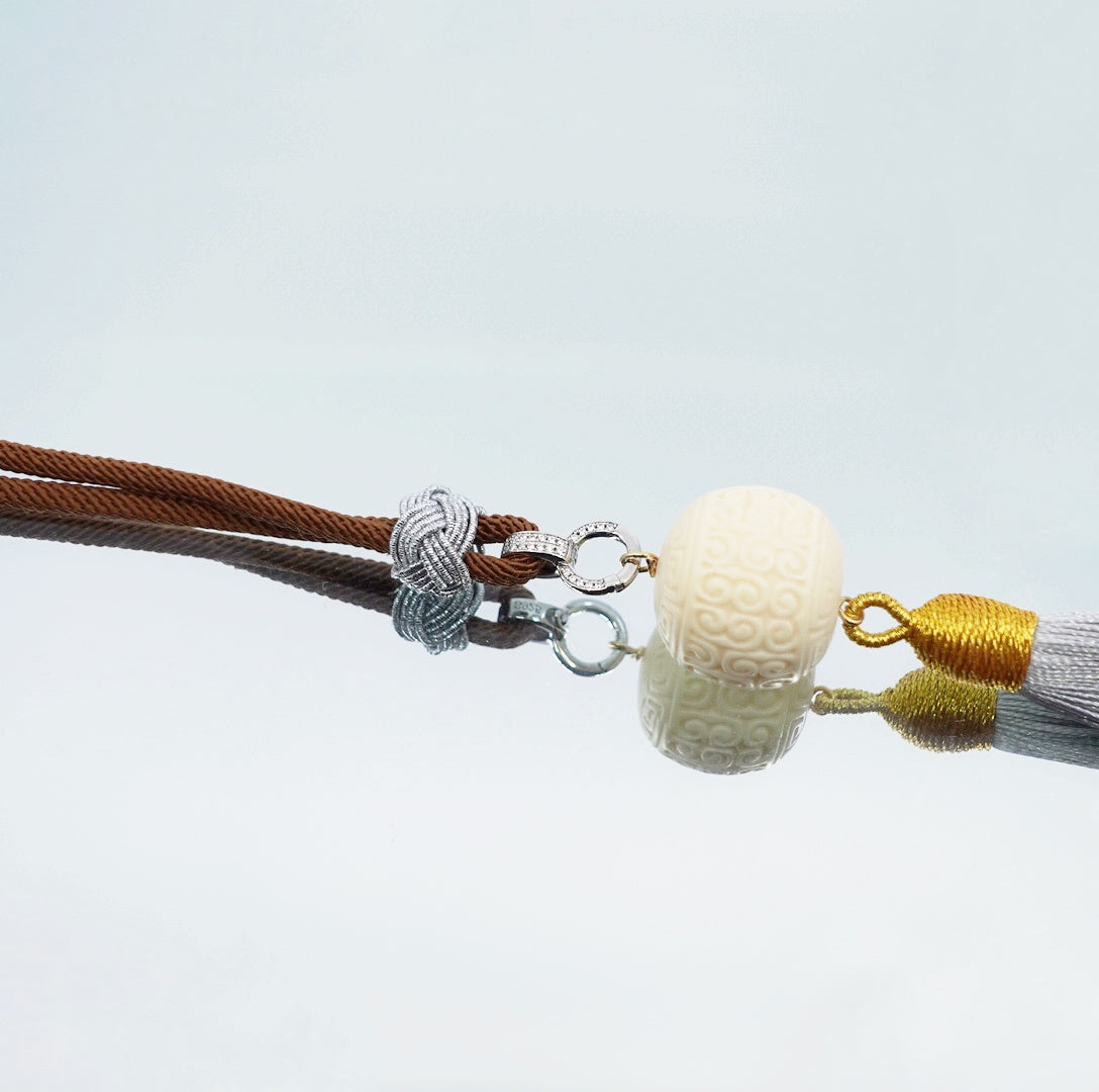 Cord Necklace with Detachable Ivory Nut Tassel Pendant 2