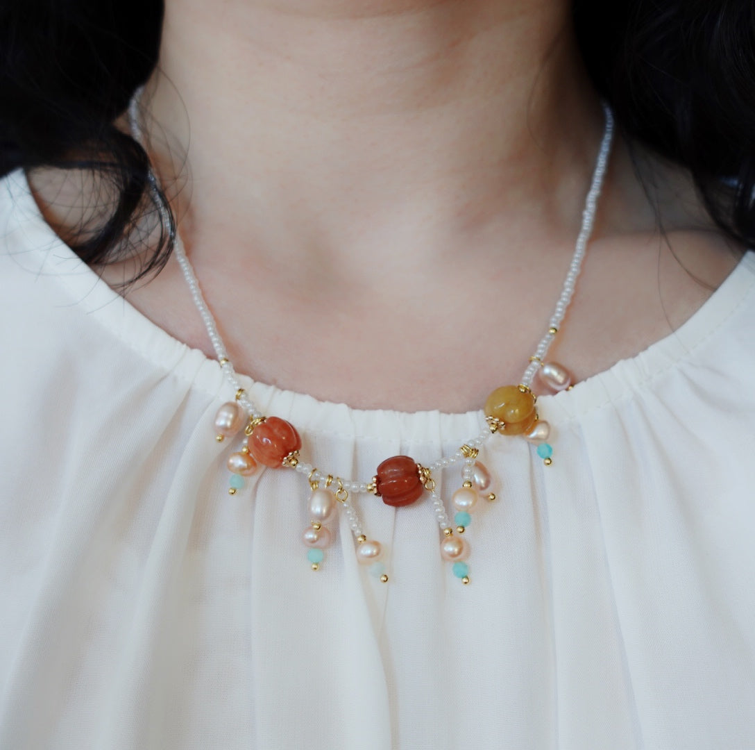 Dunhuang Pearl and Gemstone Statement Necklace Model