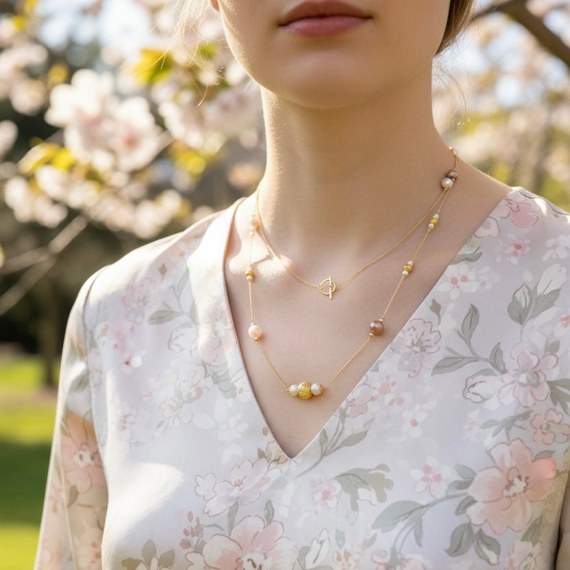 Spring Sakura Agate Long Necklace