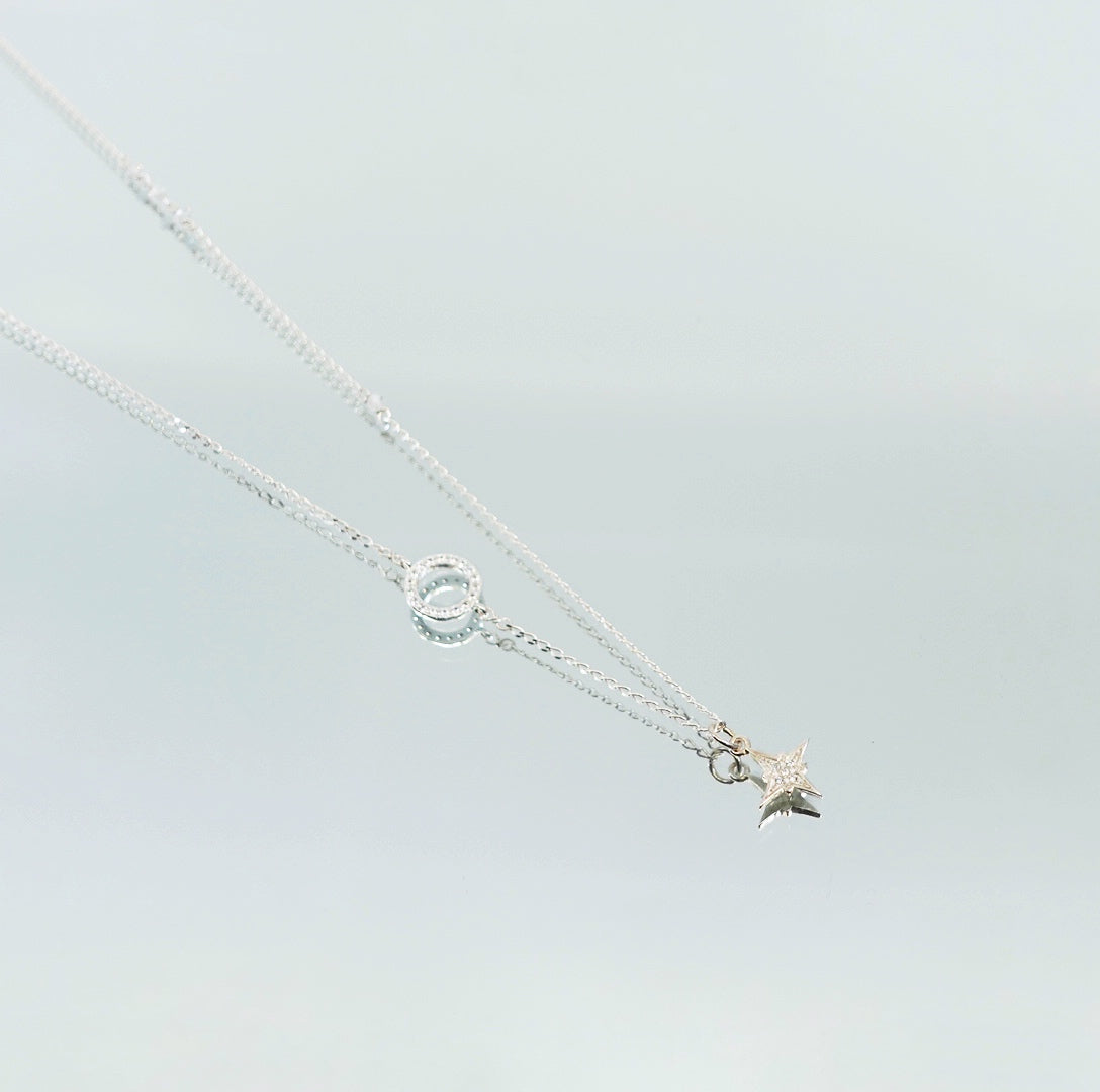 Guiding Star Long Chain Necklace Silver