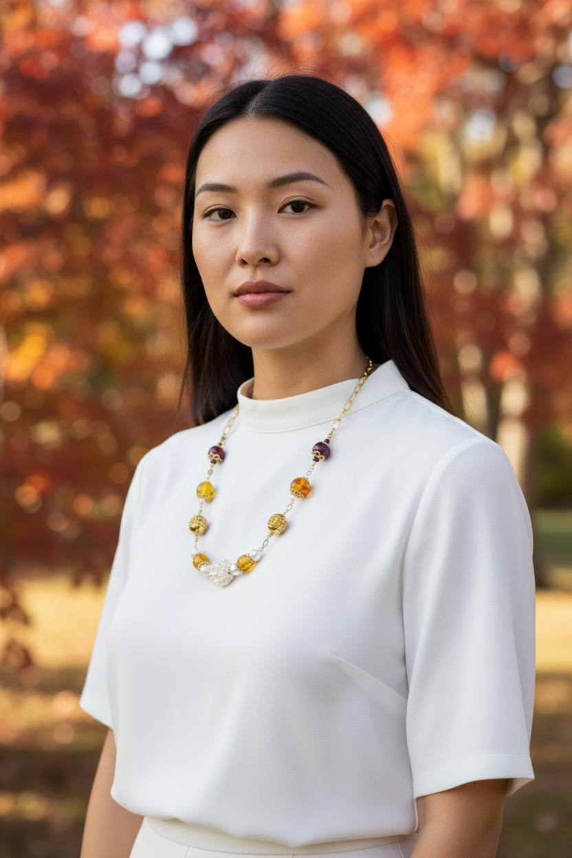 Autumn Amber and Pearl Necklace - Yun Boutique