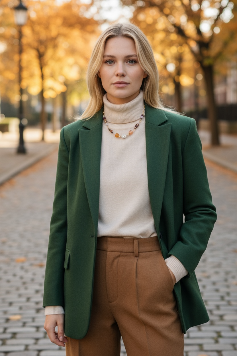 Collar de perlas y piedras preciosas de otoño