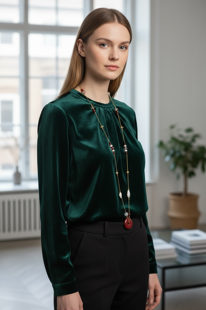 Autumn Long Gemstone Long Necklace - Yun Boutique