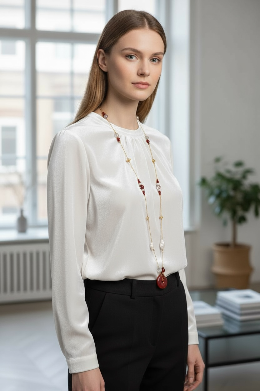 Autumn Long Gemstone Long Necklace - Yun Boutique