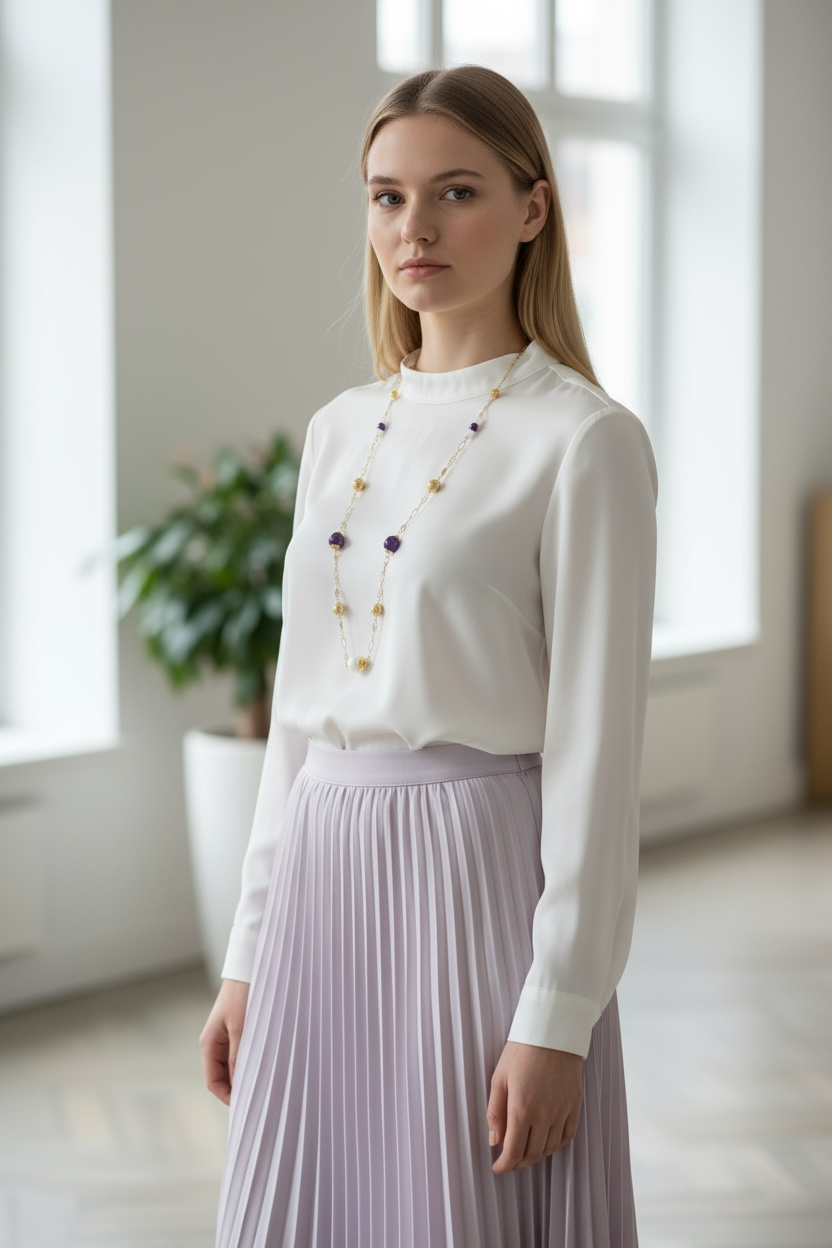 Winter Amethyst and Tridacna Long Chain Necklace - Yun Boutique