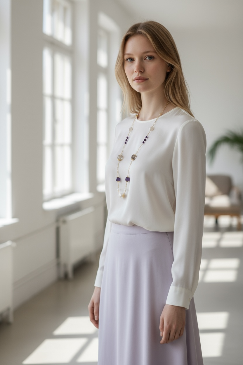 Winter Theme Gemstone Long Necklace - Yun Boutique