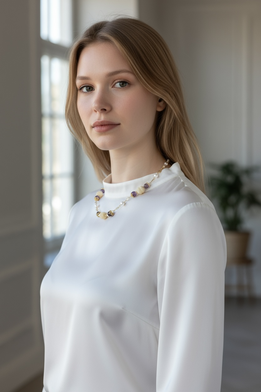 Winter Theme Amethyst Floral Necklace